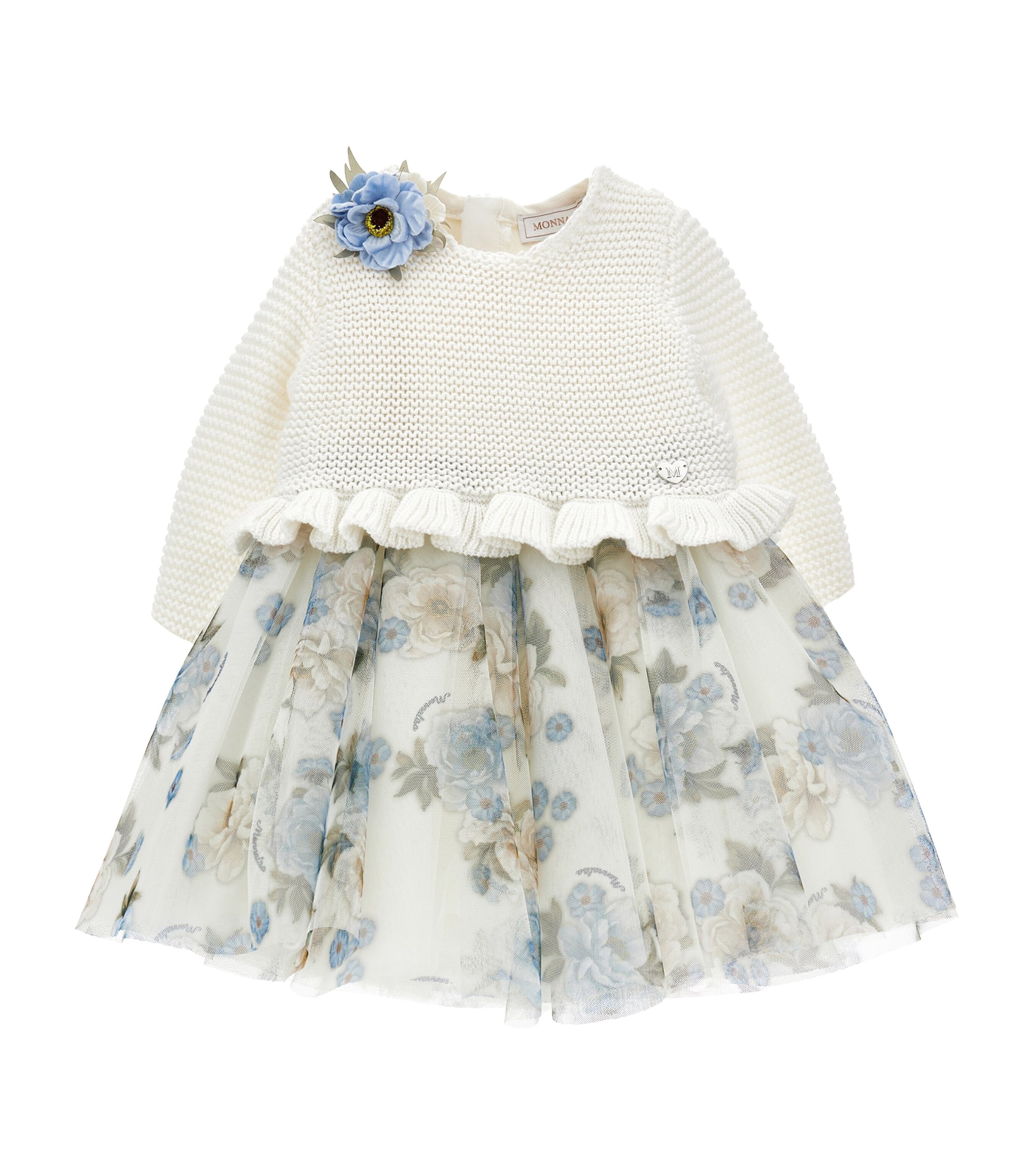 Knitted Floral Dress (3-36 Months) ECRU/CELESTE Image 1
