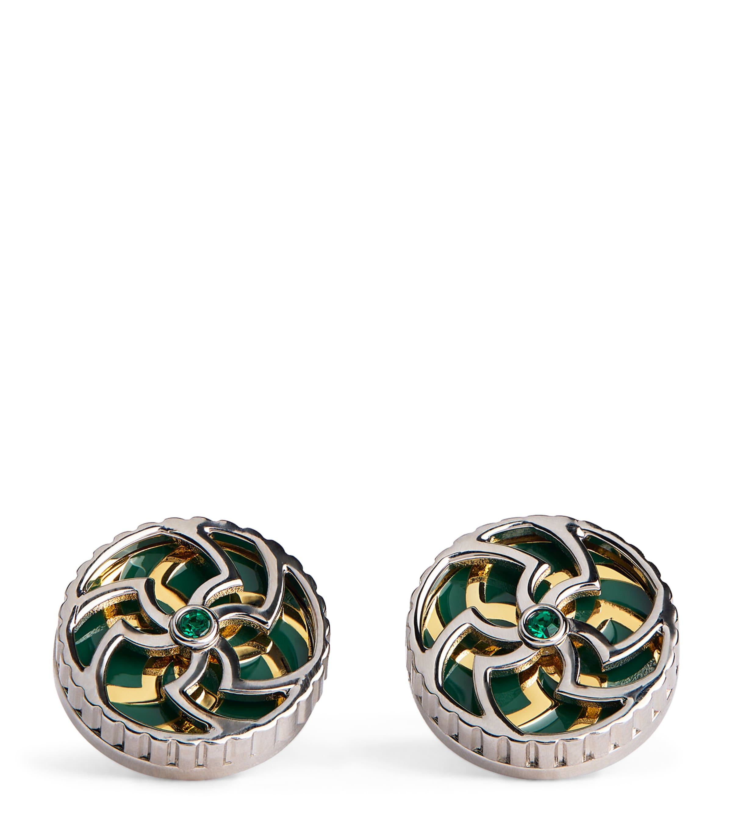 Tateossian Mens Palladium-Plated Trinity Cufflinks Green Image 1