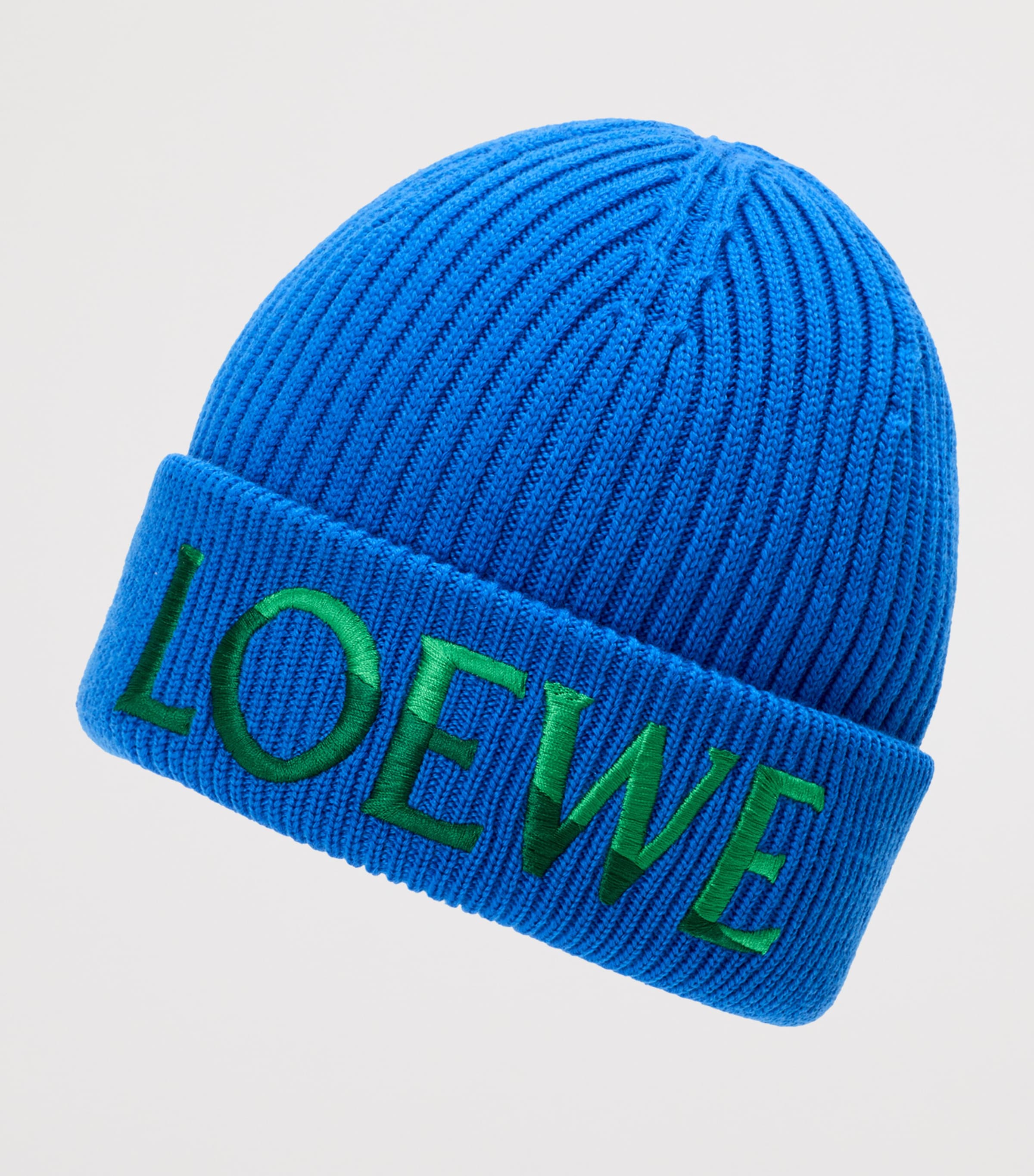 LOEWE Wool Ribbed Logo Beanie Blue/green Image 3
