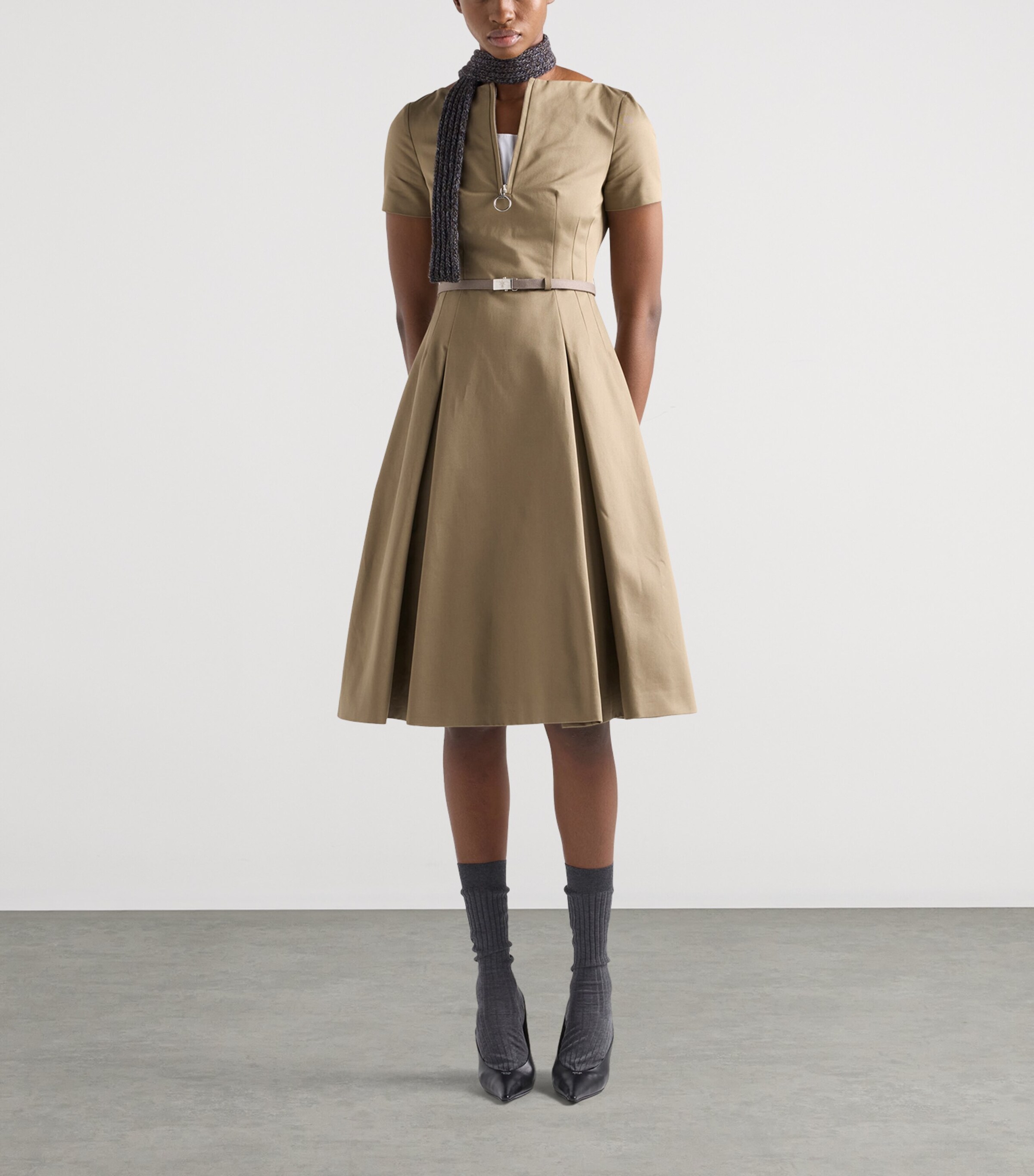 Prada Womens Cotton Belted Mini Dress Grey Image 2