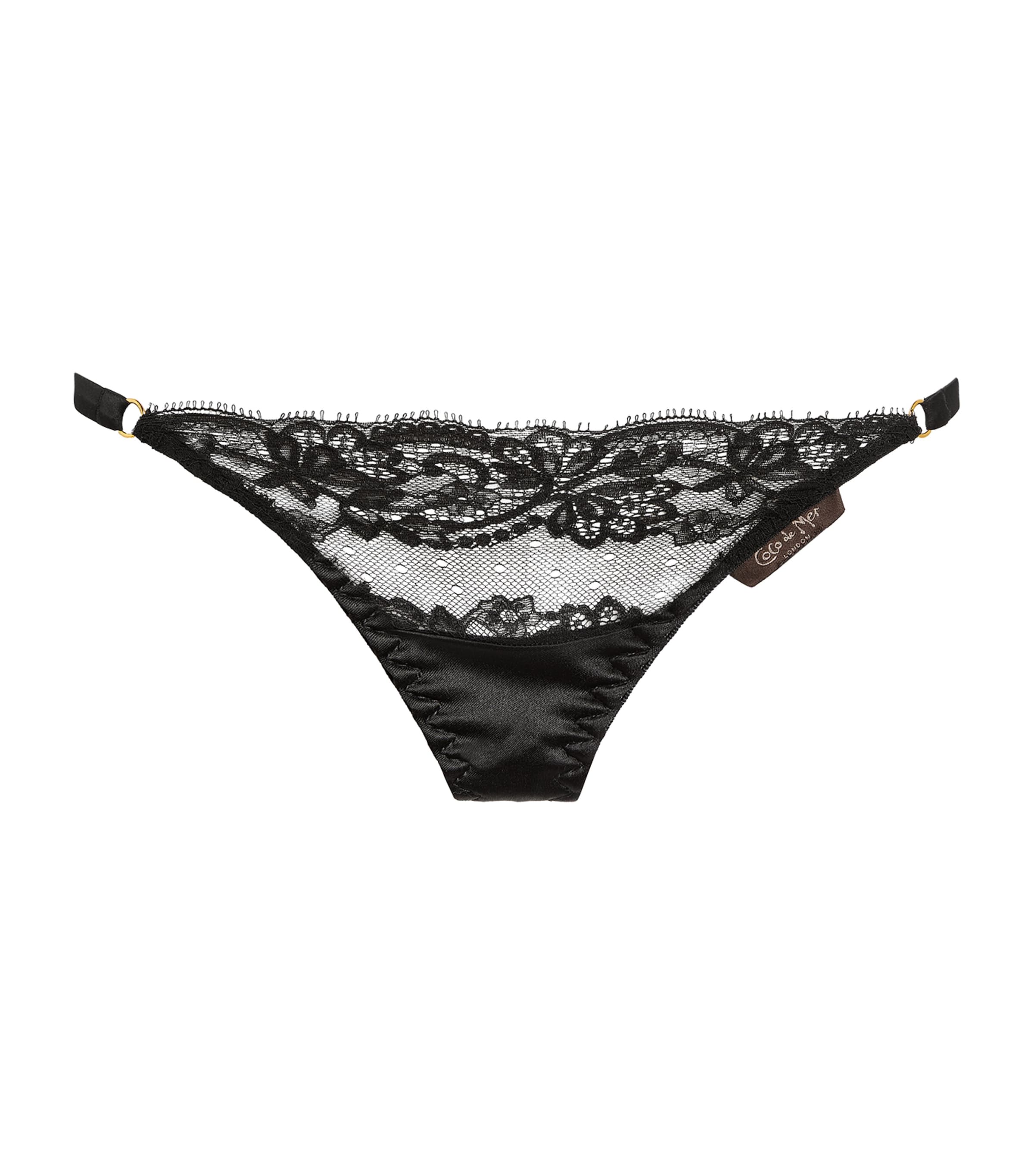 Coco De Mer Lace Bow-detail Thong In Black