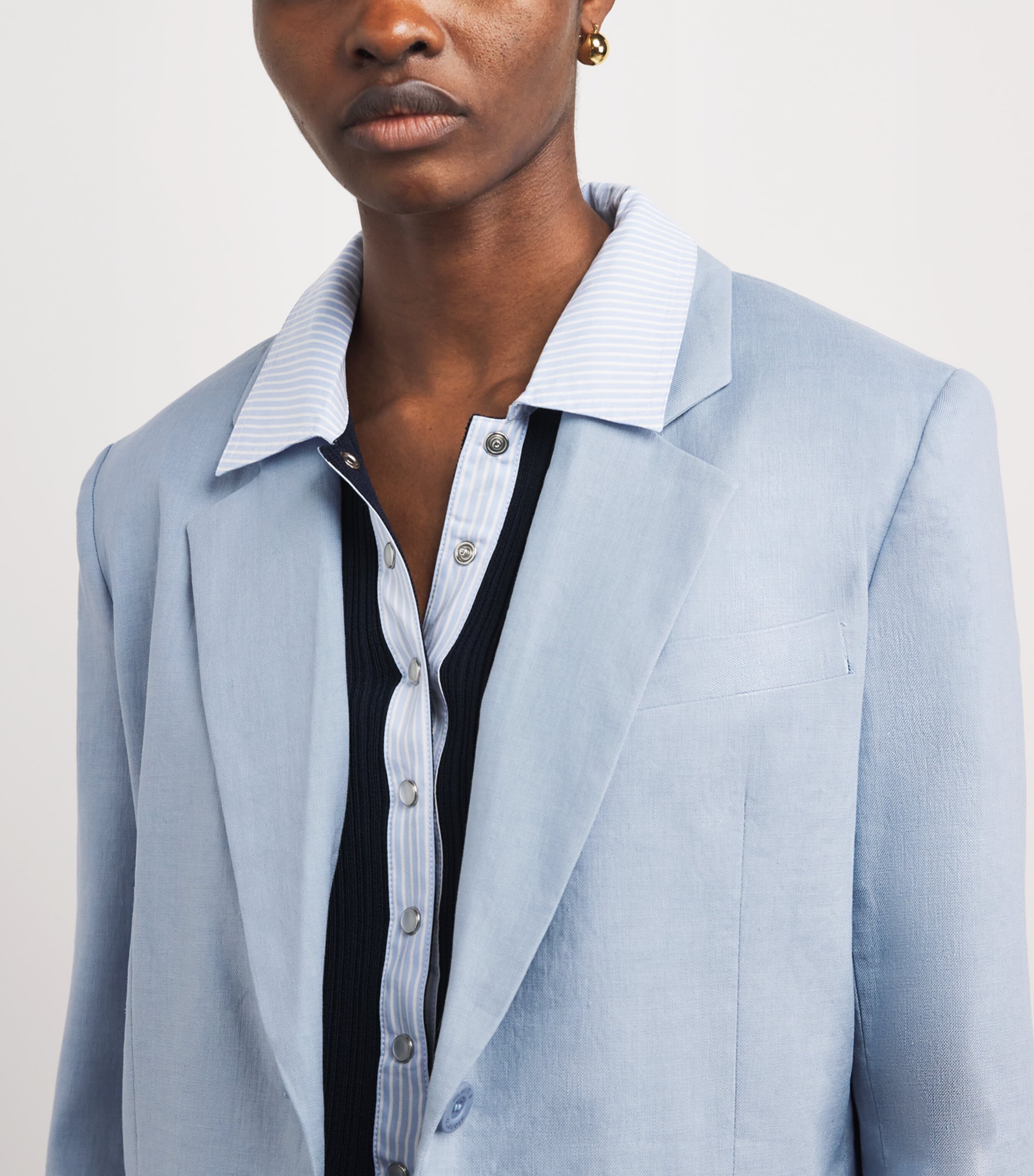 Claudie Pierlot Womens Linen-Cotton Straight Blazer Grey Blue Image 3