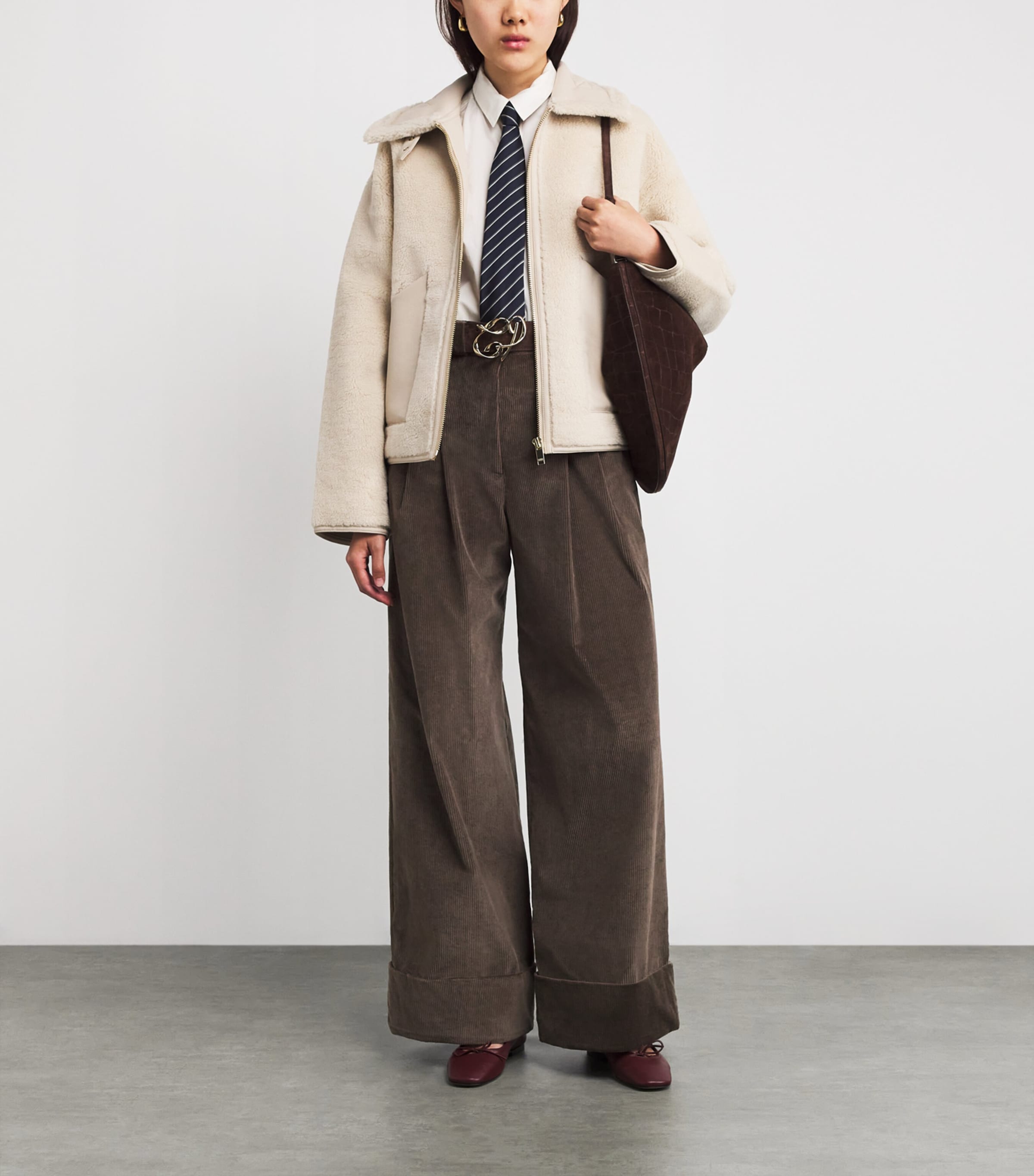 Corduroy Wide-Leg Tailored Trousers TAUPE Image 2