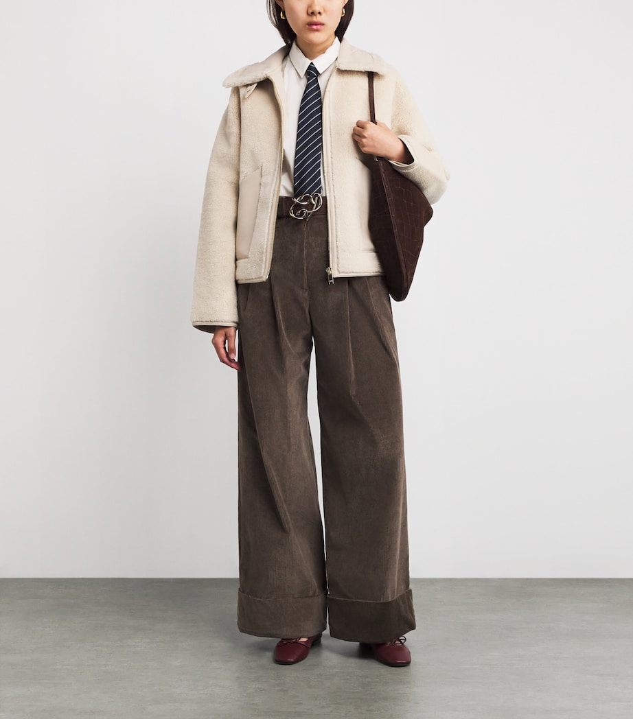 Corduroy Wide-Leg Tailored Trousers TAUPE Image 2