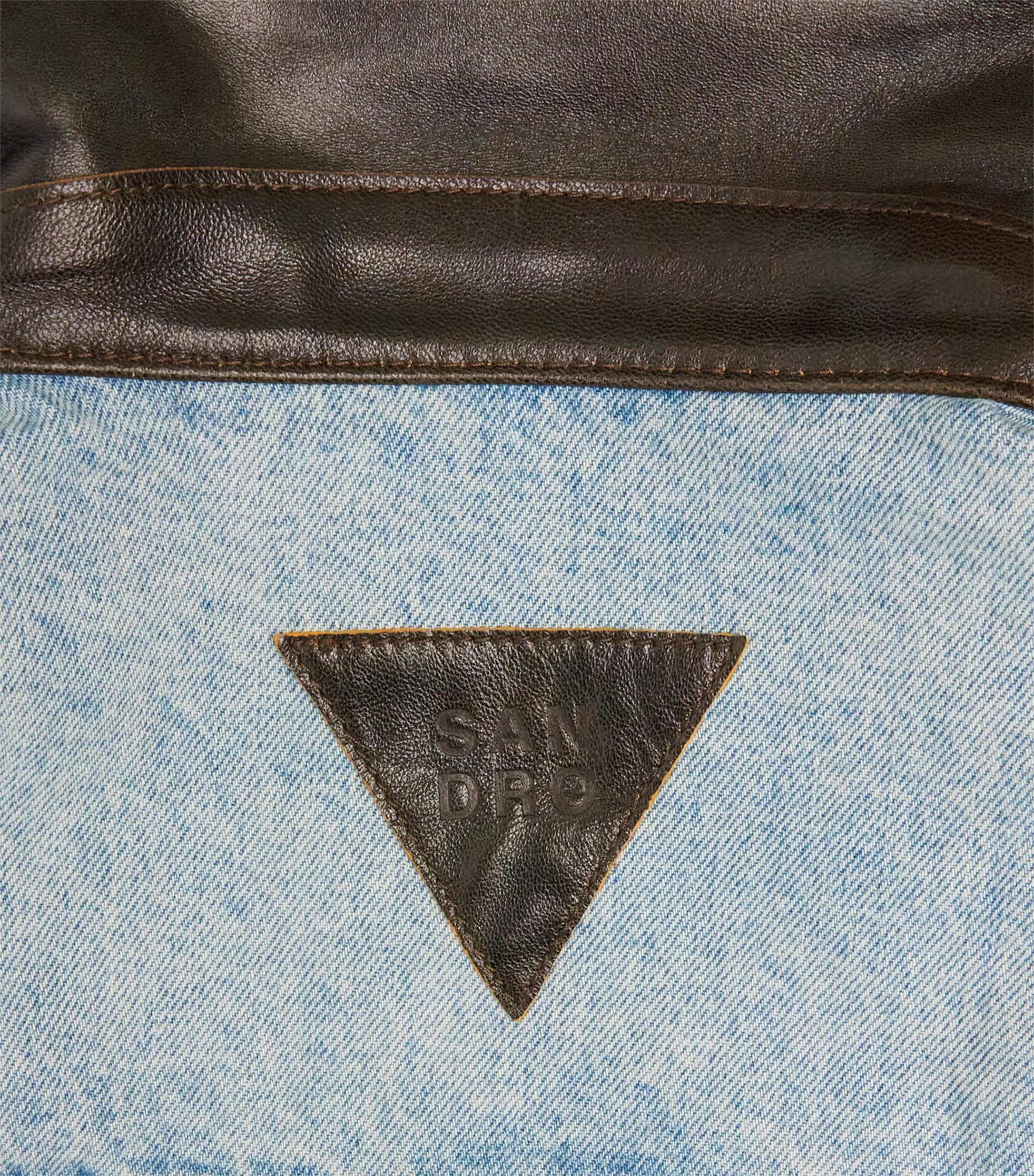Sandro Paris Womens Leather-Collar Denim Jacket Blue Jean Image 6