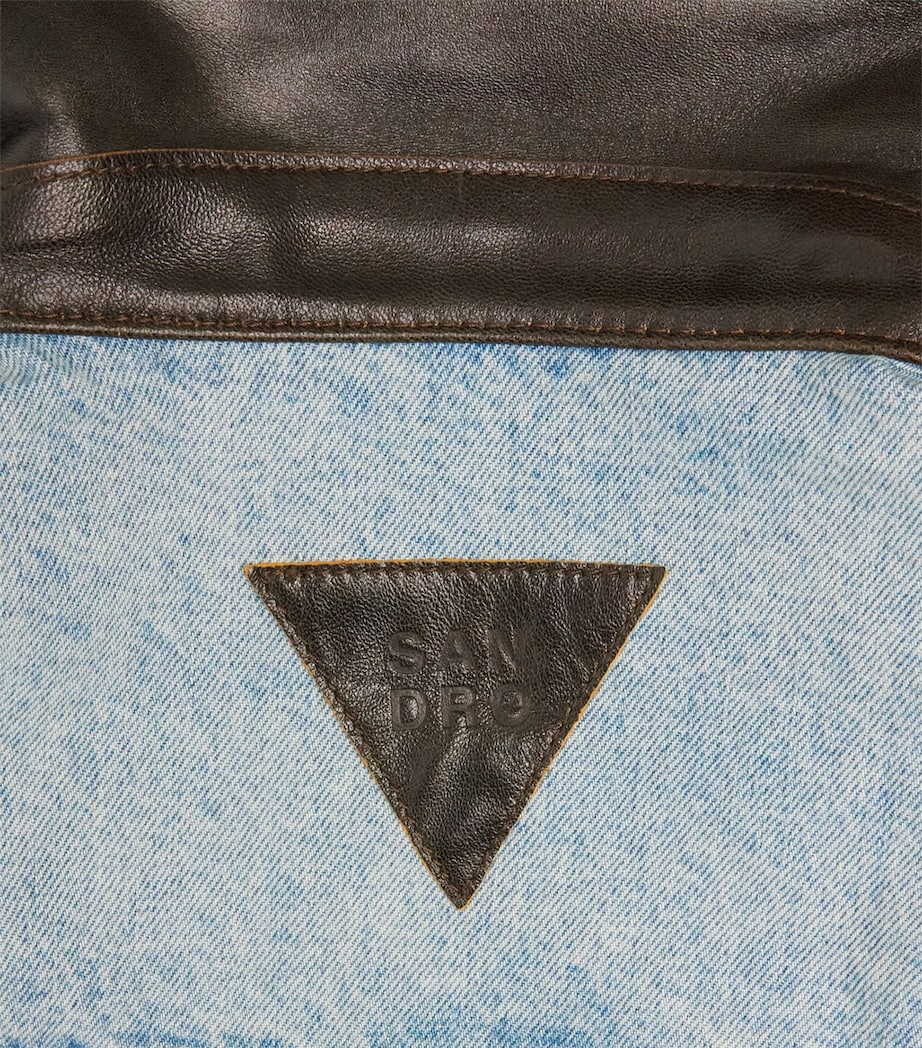 Sandro Paris Womens Leather-Collar Denim Jacket Blue Jean Image 6