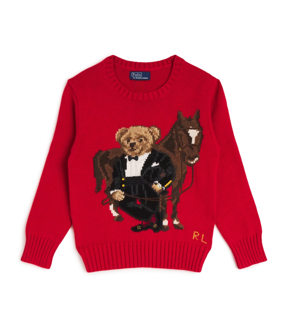 Cotton Polo Bear and Horse Sweater (6-14 Years) RED Image 1