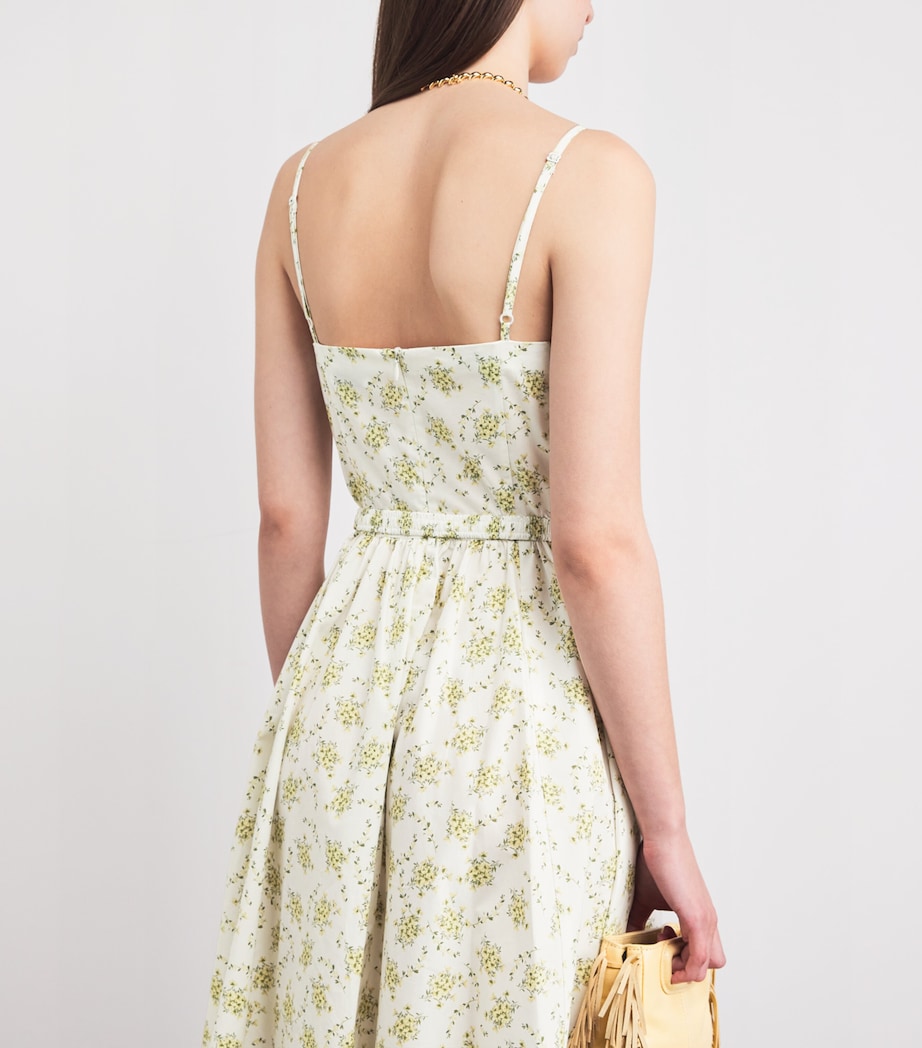 Sandro Paris Womens Cotton Floral Midi Dress Olive / Ecru Image 3