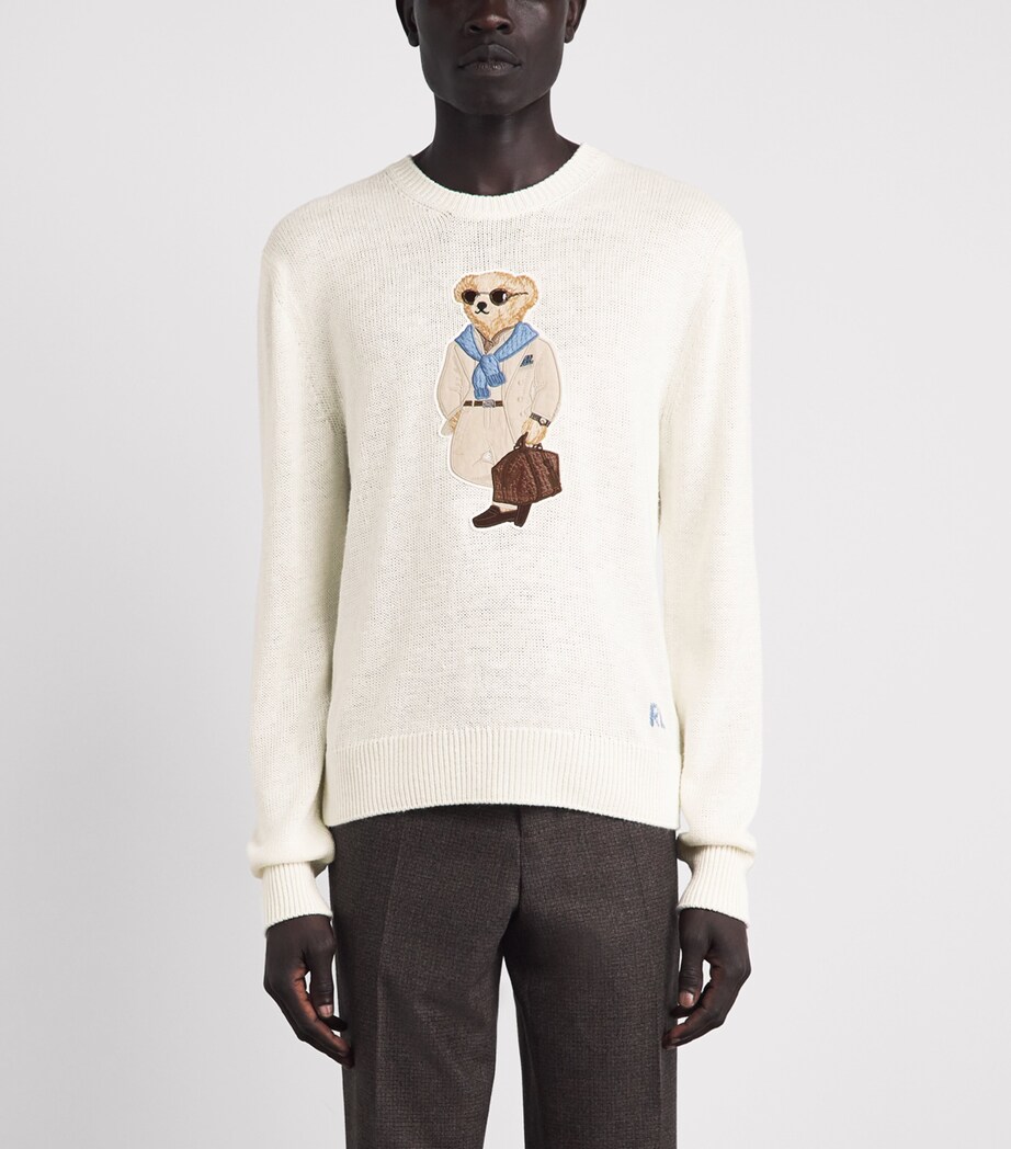 Ralph Lauren Purple Label Mens Silk-Linen Polo Bear Sweater Classic Cream Image 4