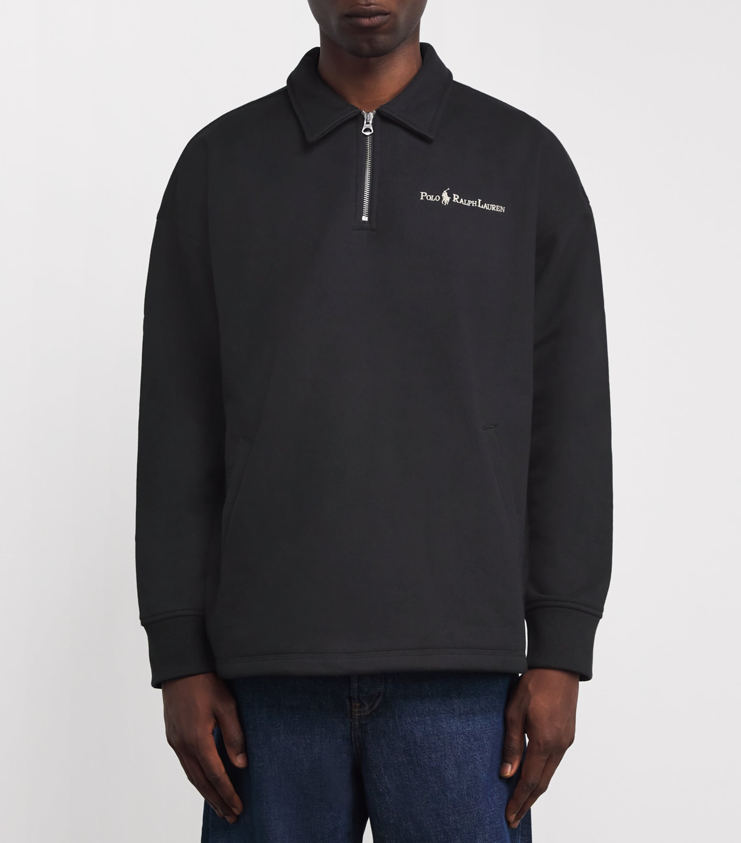 Polo Ralph Lauren Black Quarter-Zip Collared Sweatshirt | Harrods US