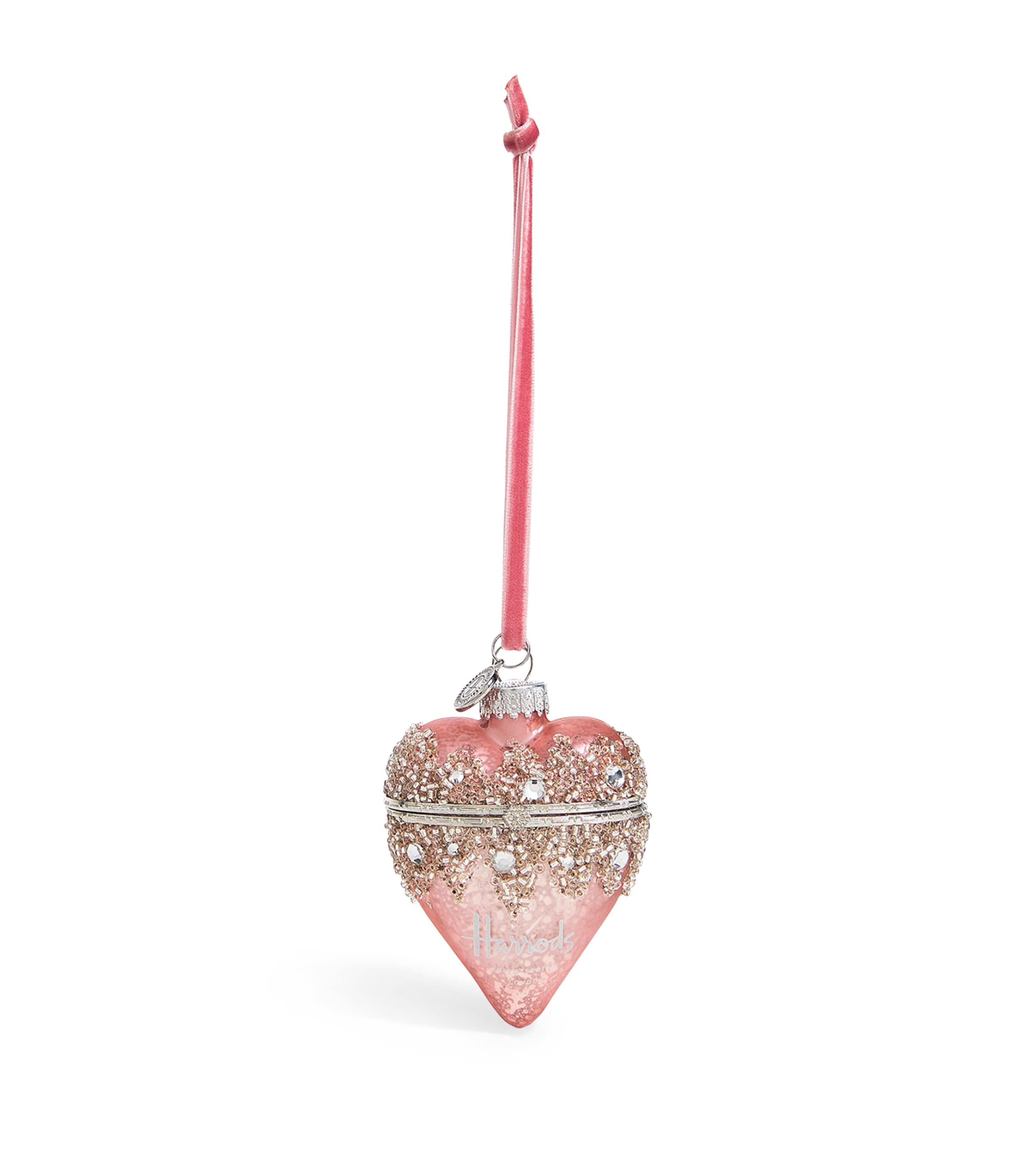 Harrods Pink Glass Heart Tree Decoration