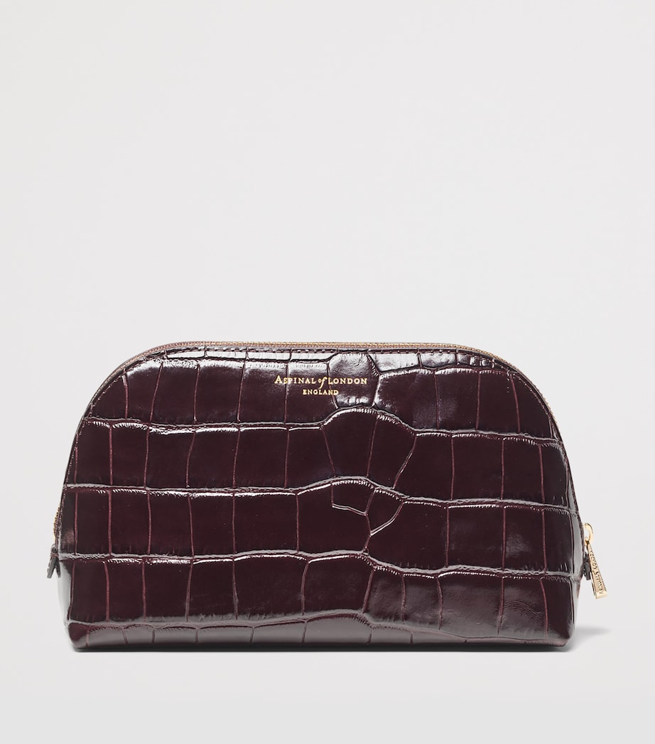 Aspinal Of London Small Leather Croc-Embossed Cosmetic Case Amazonbrown Image 2