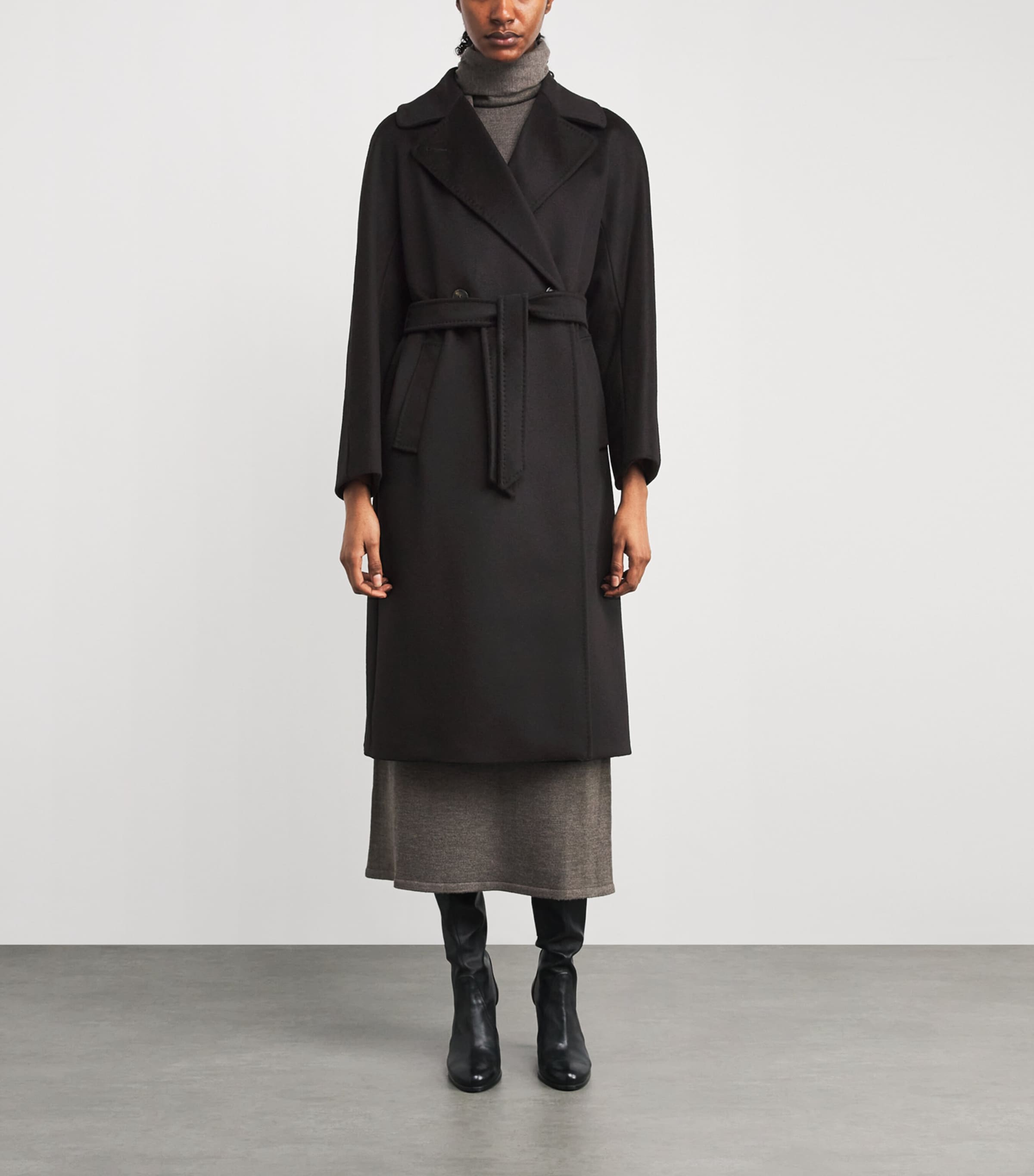 Virgin Wool Double-Breasted Coat BLACK Image 3