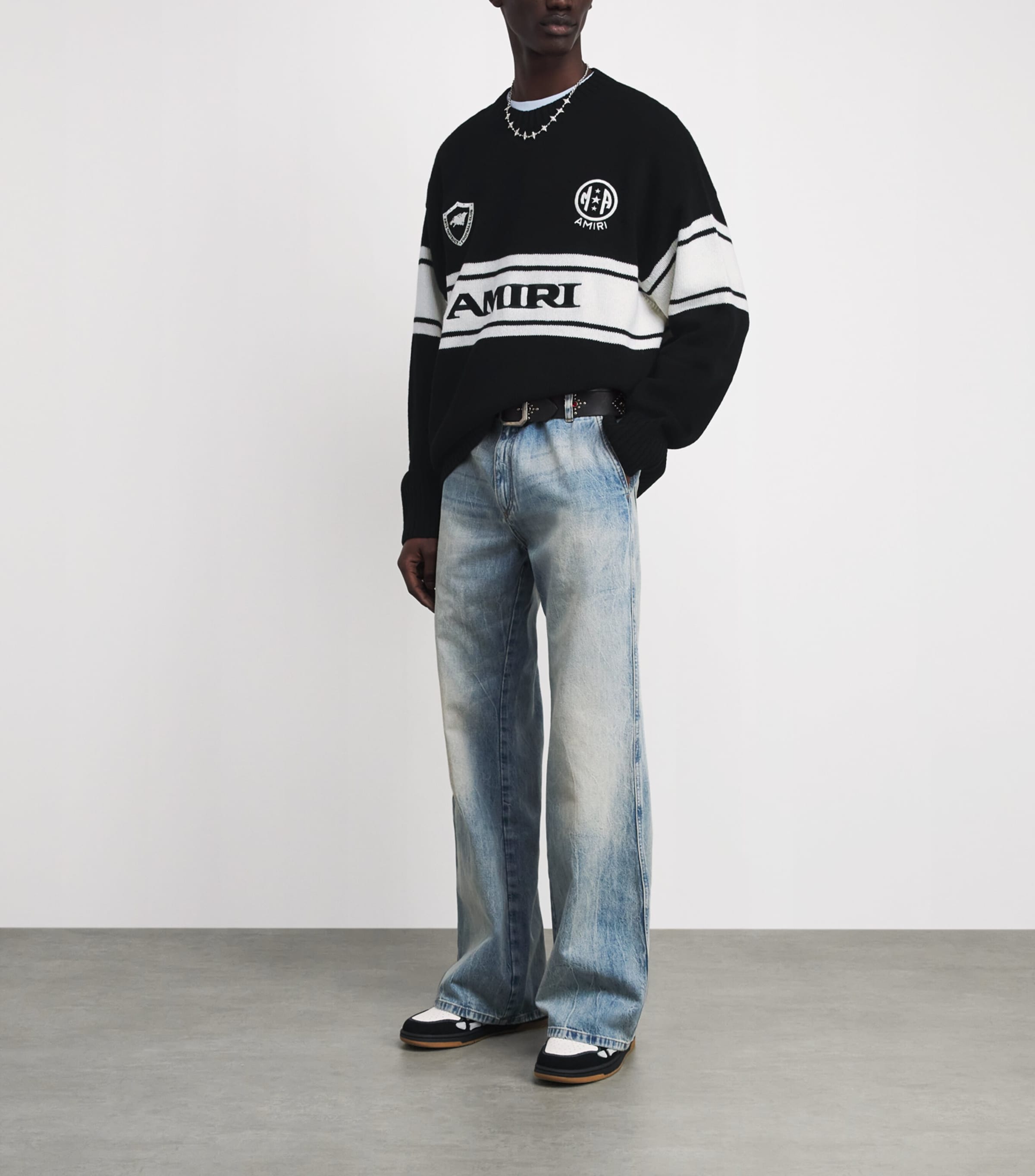 AMIRI Mens Wool Logo Oversized Sweater Black Image 2