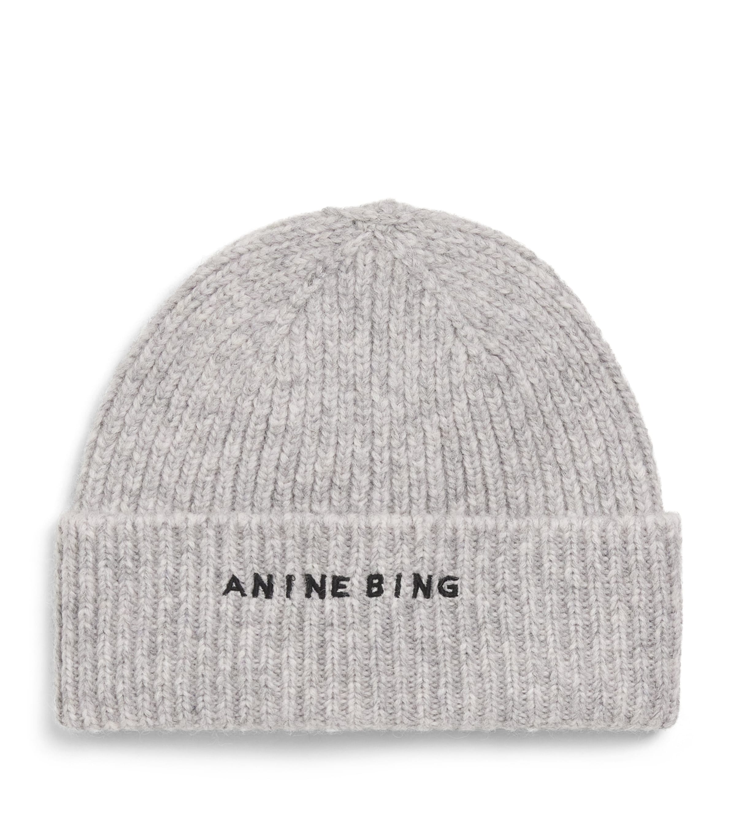 Shop Anine Bing Knitted Logo Beanie In Grey