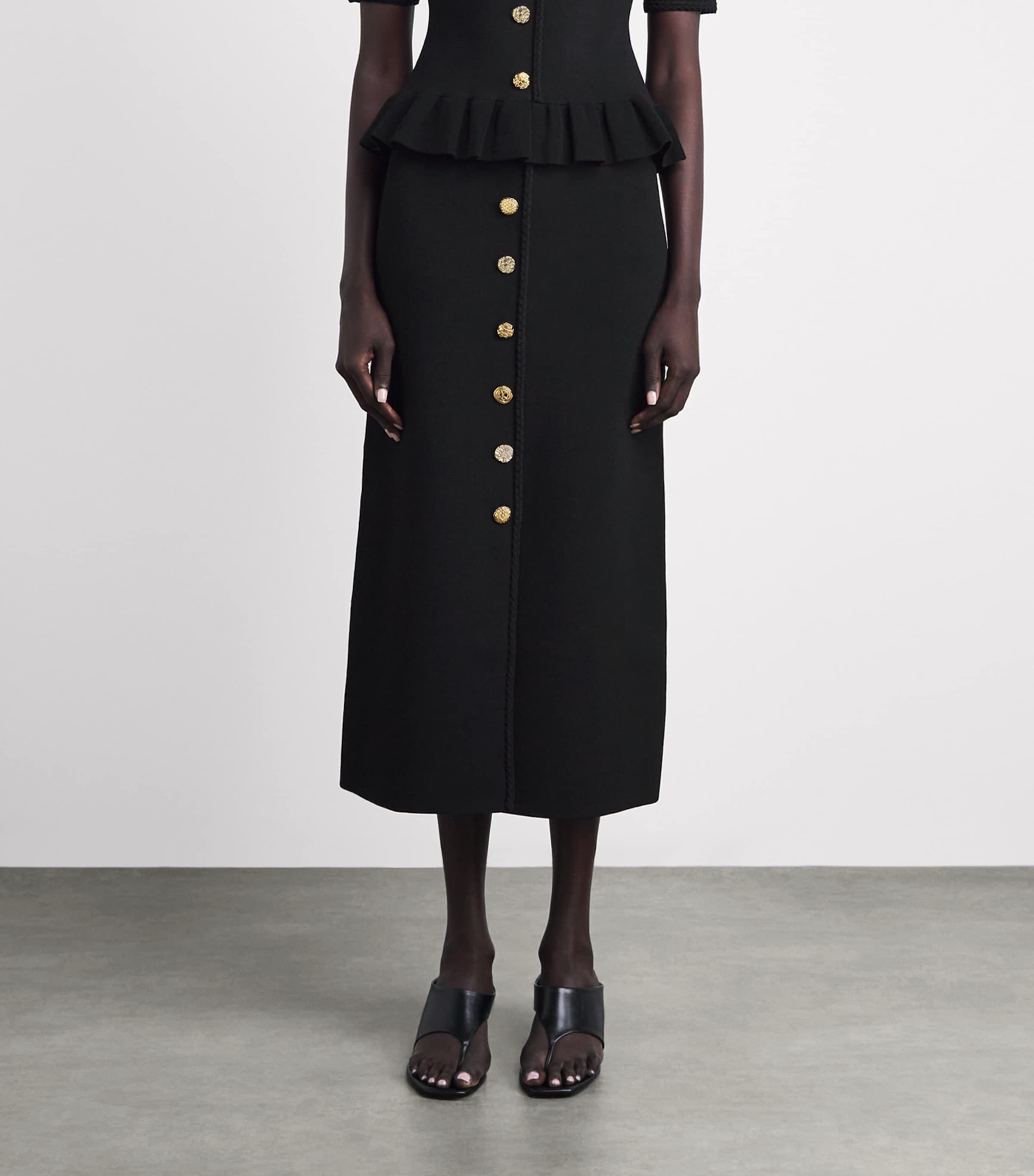 Claudie Pierlot Womens Braid-Detail Midi Skirt Black Image 4