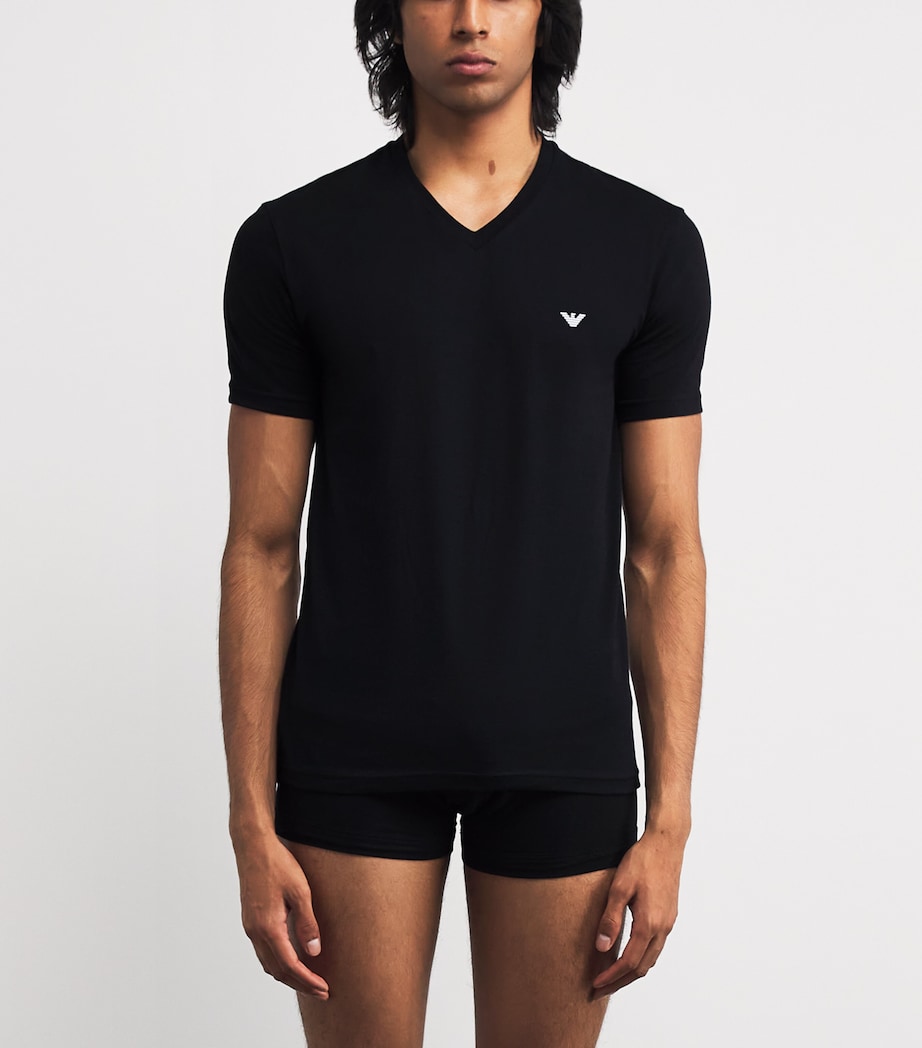 Stretch-Cotton Eagle Logo V-Neck T-Shirt UC001 BLACK Image 2