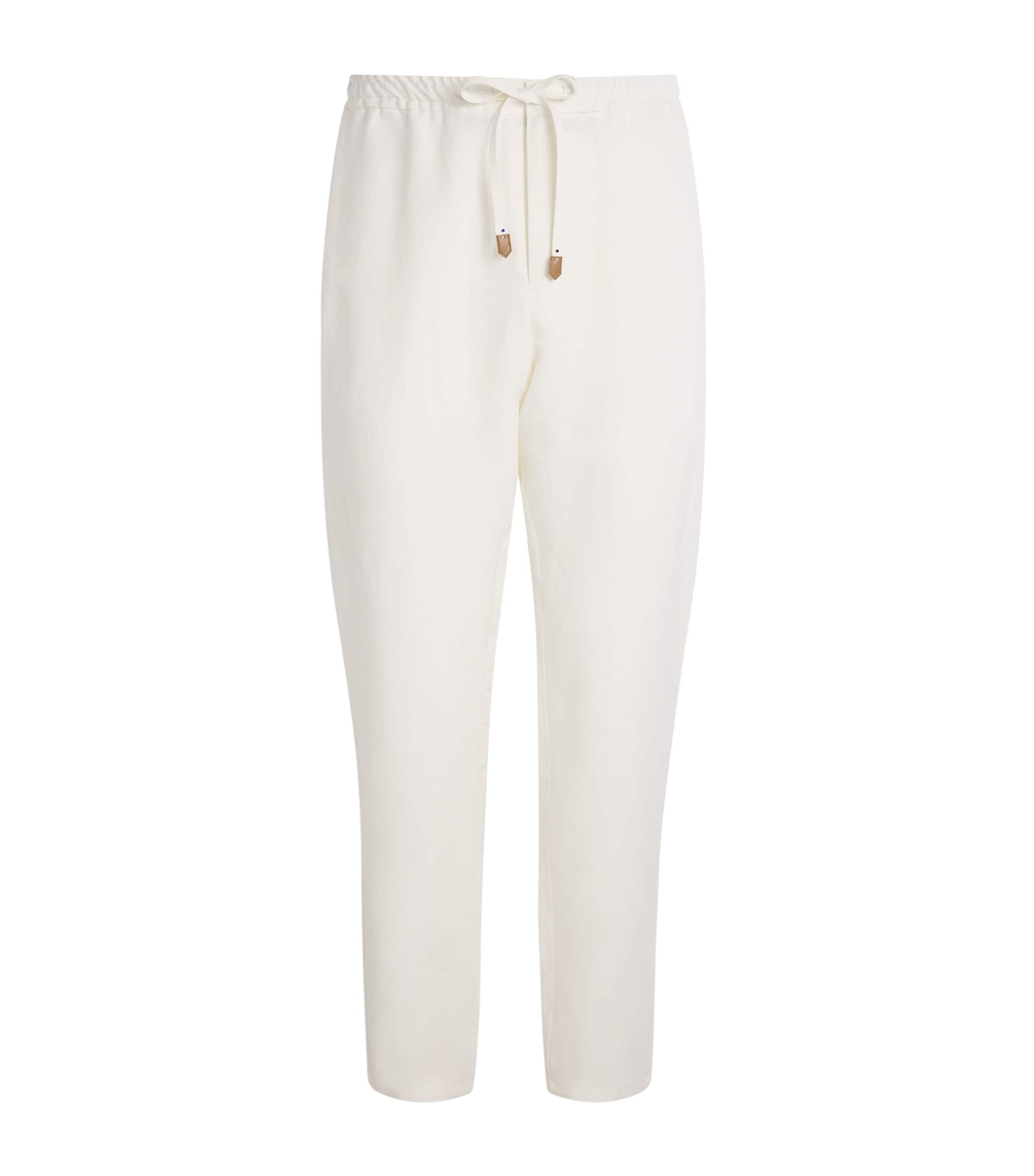Canali Linen-silk Drawstring Trousers In White