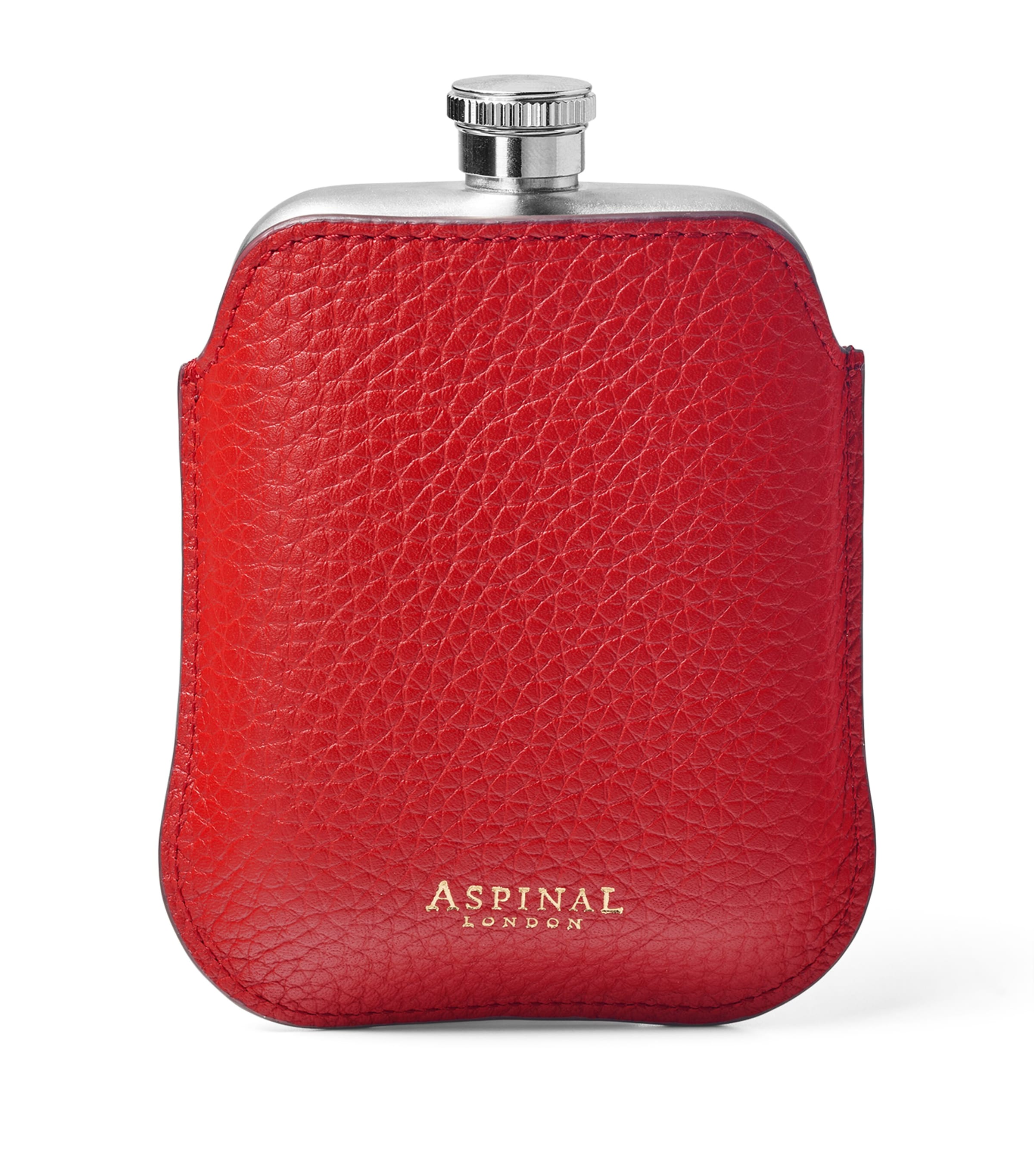 Aspinal Of London Stainless Steel and Leather Hip Flask Cardinalred Image 1