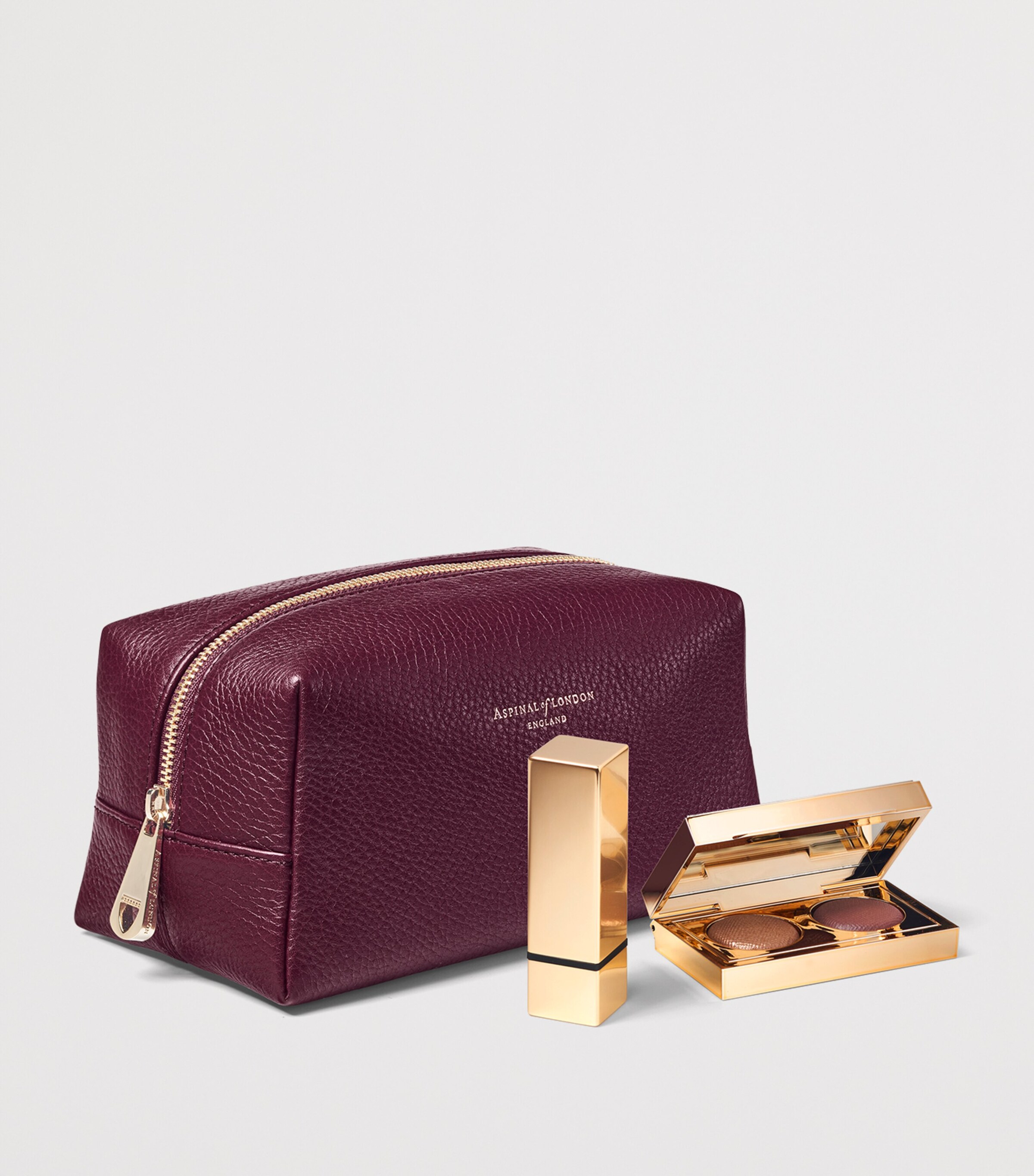 Aspinal Of London Medium Leather London Cosmetic Case Burgundy Image 2