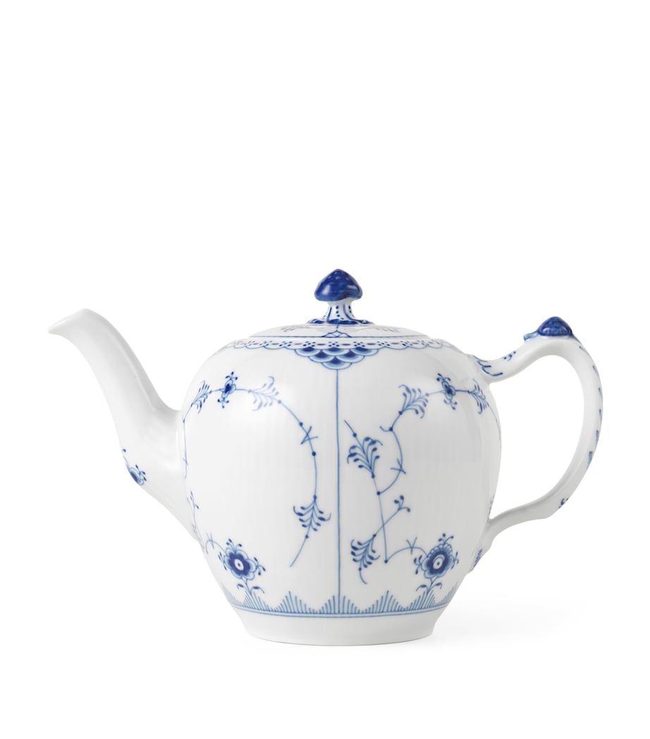 Blue Fluted Plain Half Lace Teapot (700ml) BLUE Image 1