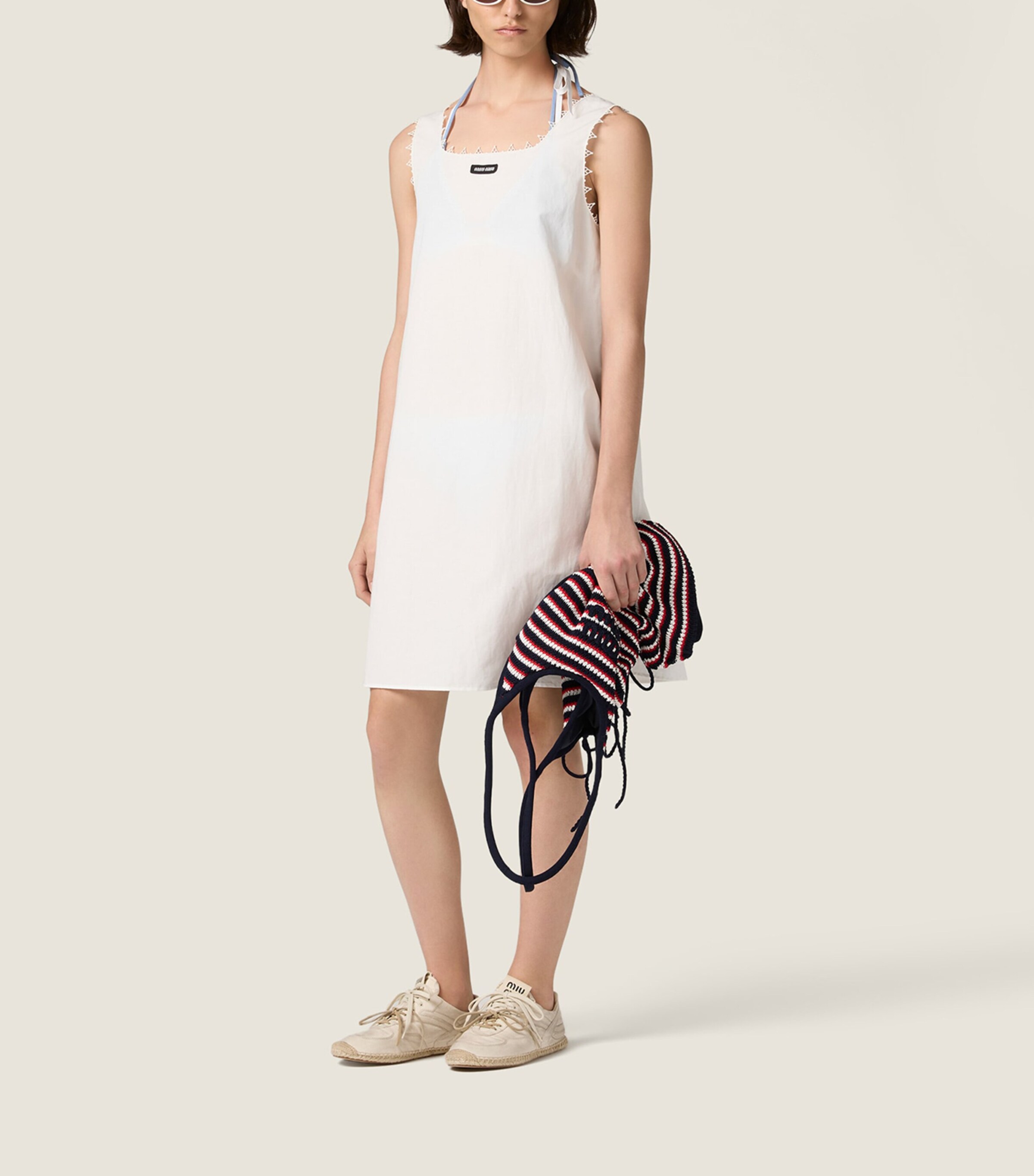 Miu Miu Womens Cotton-Linen Embroidered Mini Dress White Image 2