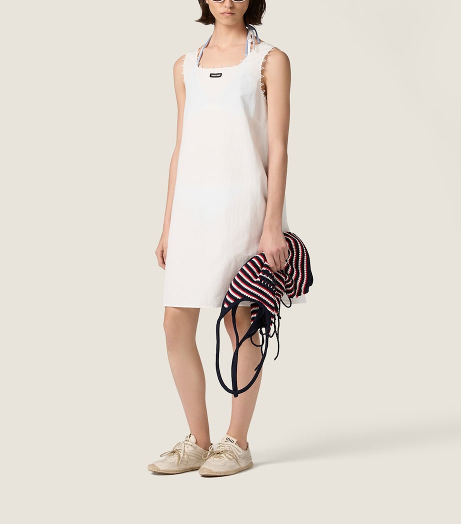 Miu Miu Womens Cotton-Linen Embroidered Mini Dress White Image 2