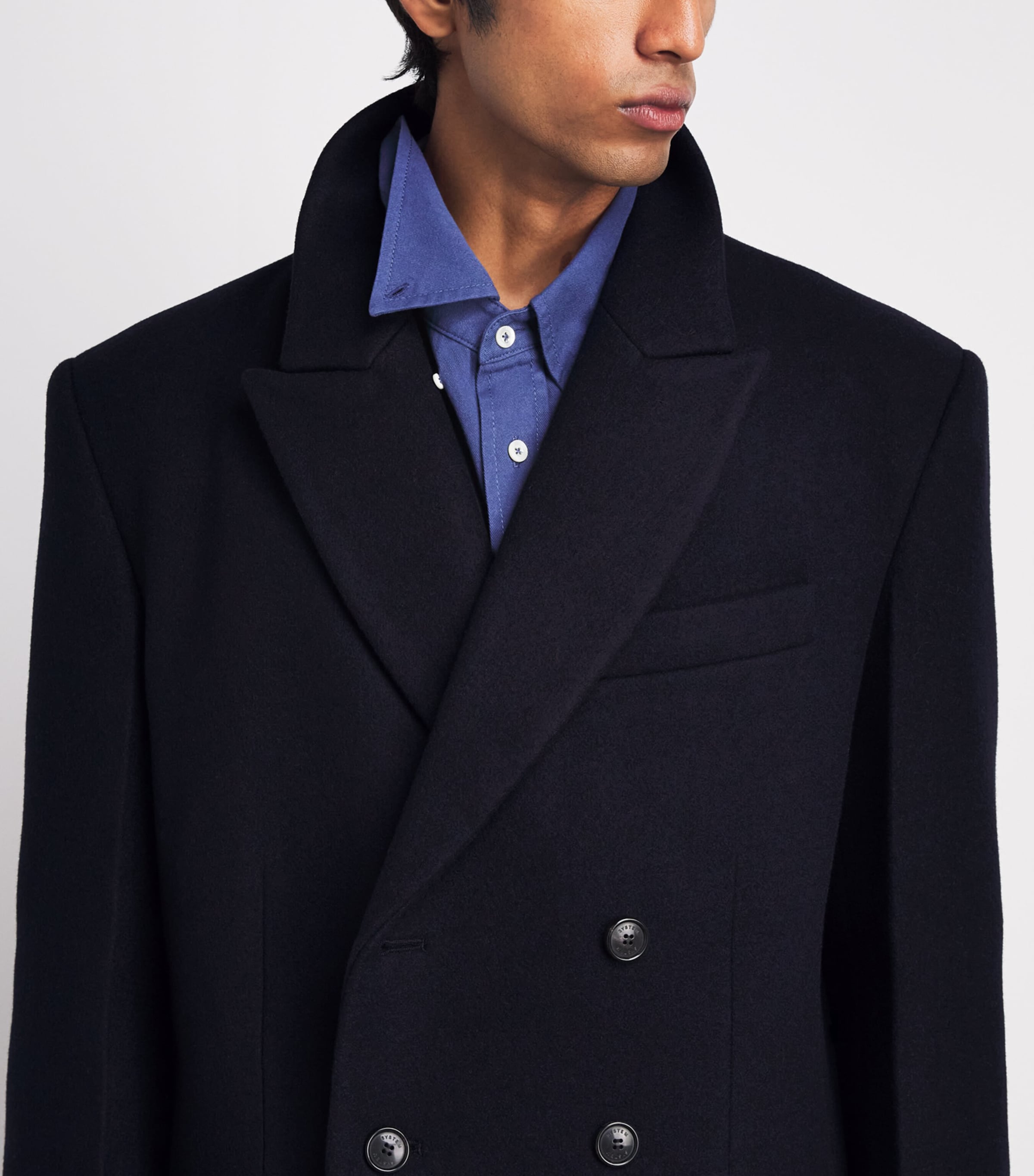 System Mens Wool-Cashmere Double-Breasted Coat Dark Navy Image 3