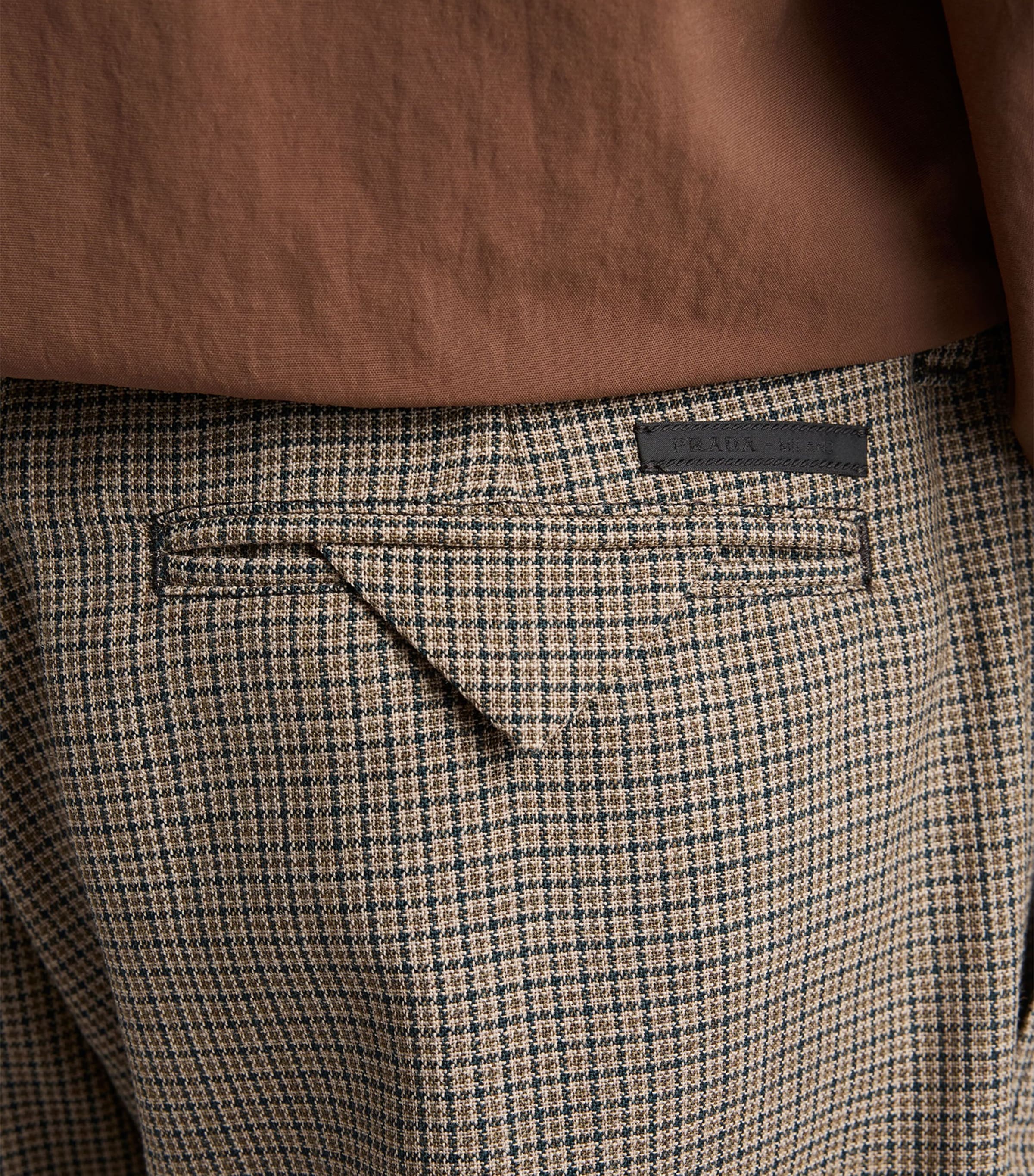 Prada Mens Wool Houndstooth Slim-Fit Trousers Green Image 3
