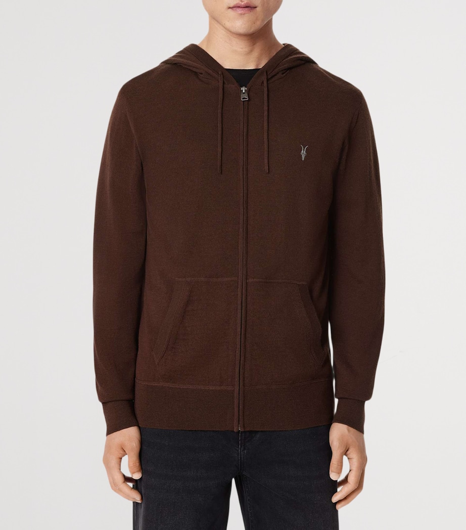 AllSaints Mens Merino Wool Mode Hoodie Hot Choc Brown Image 3