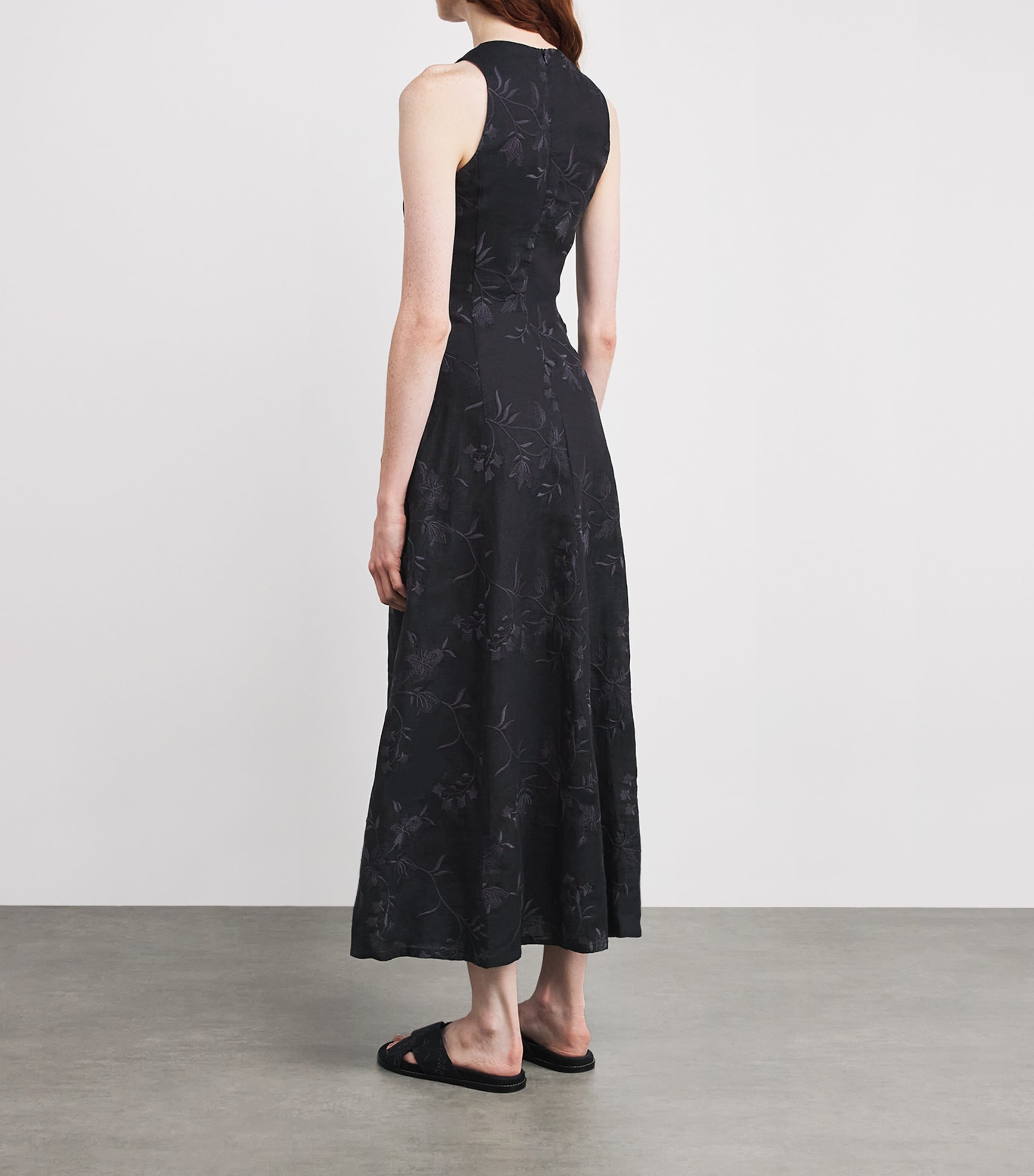 Eleventy Womens x Harrods Linen Floral-Embroidered Dress Nero Image 3