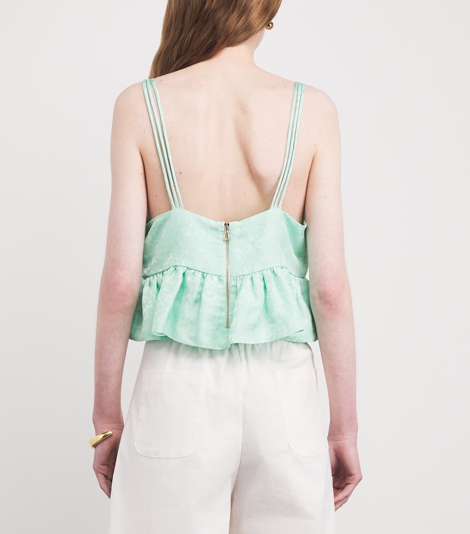 Sandro Paris Womens Floral Jacquard Ruffle Crop Top Light Green Image 5