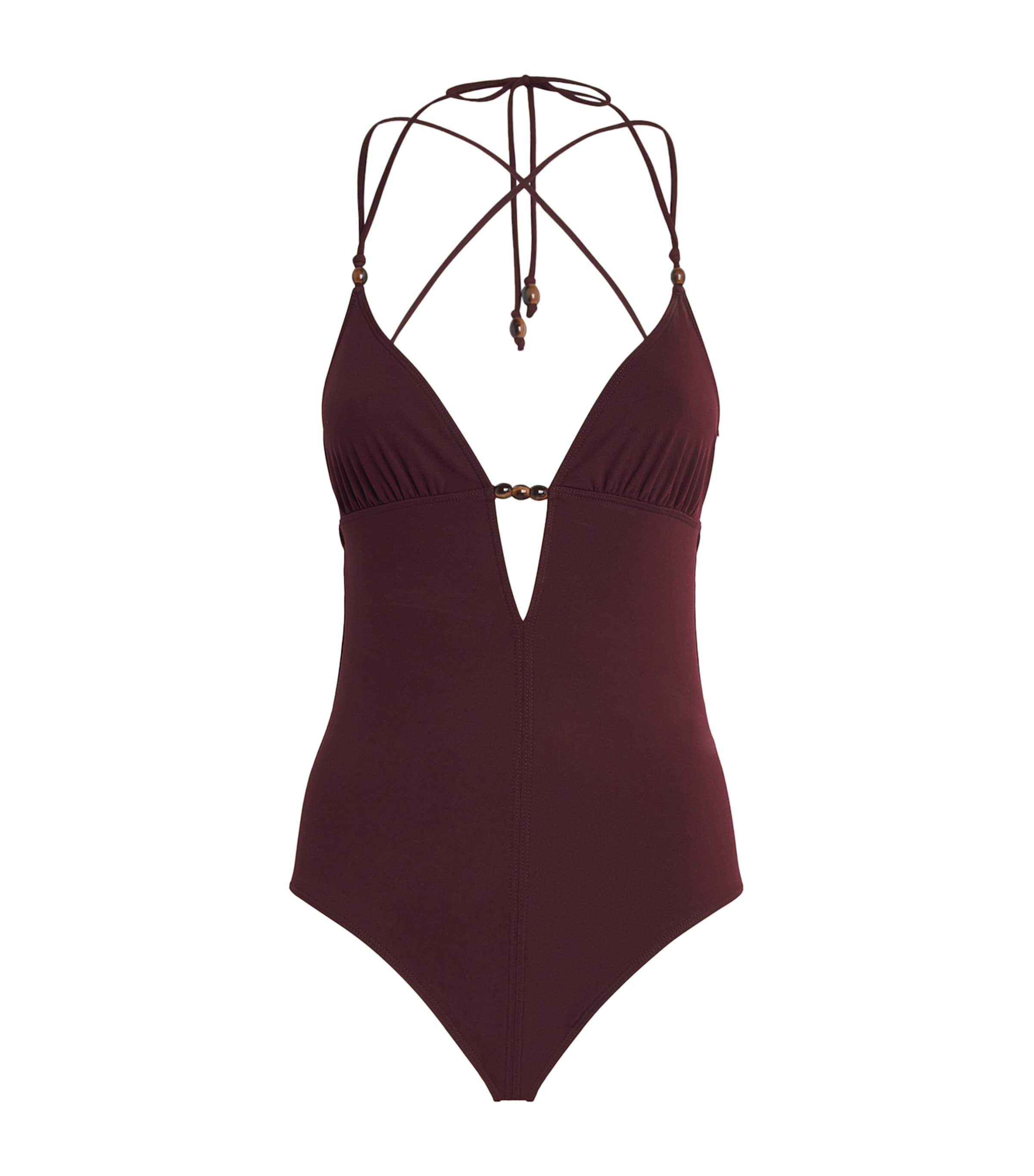 Ulla Johnson Beaded Leila Swimsuit In Burgundy