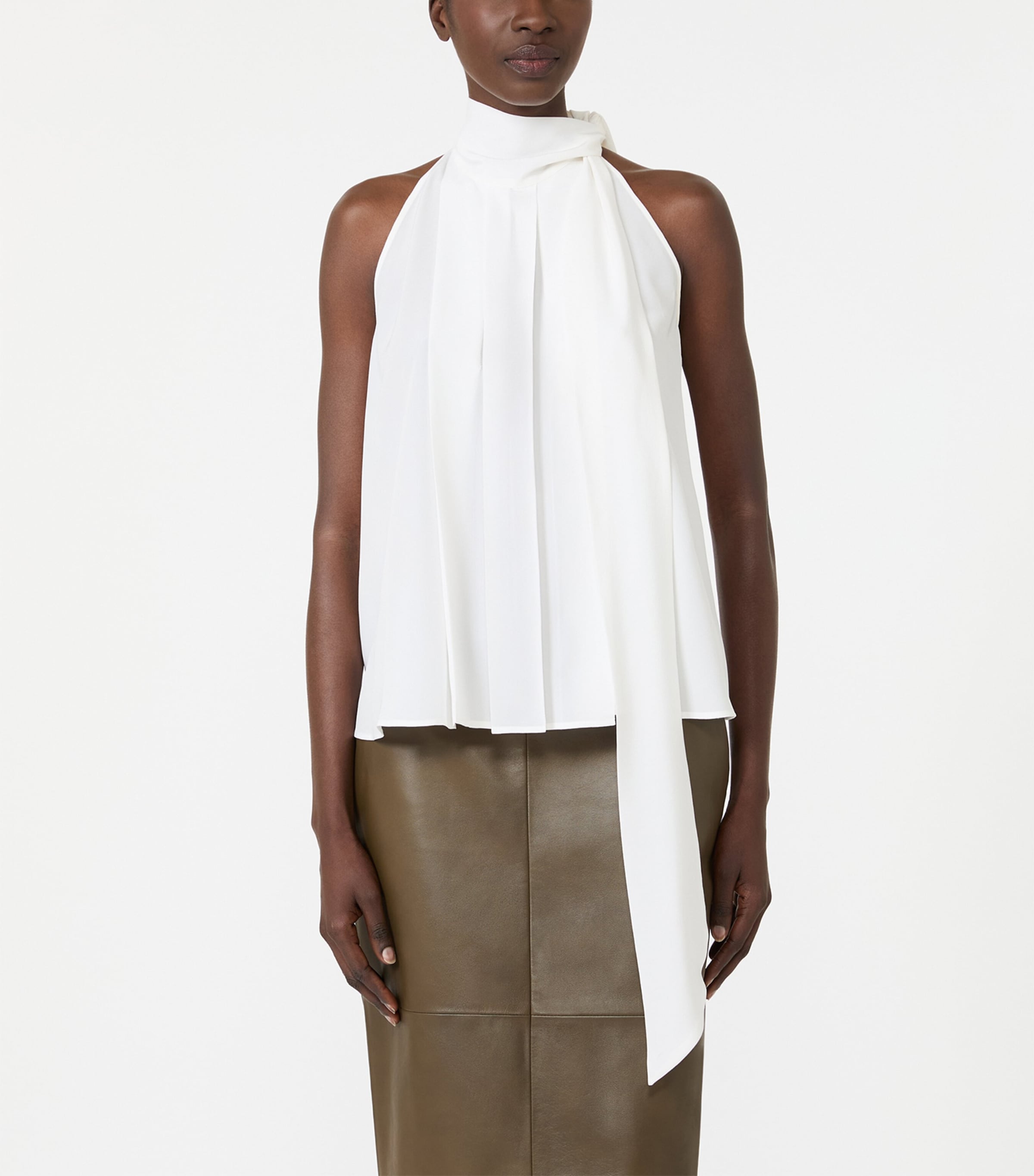 Max Mara Womens Silk Tie-Neck Blouse White Image 3