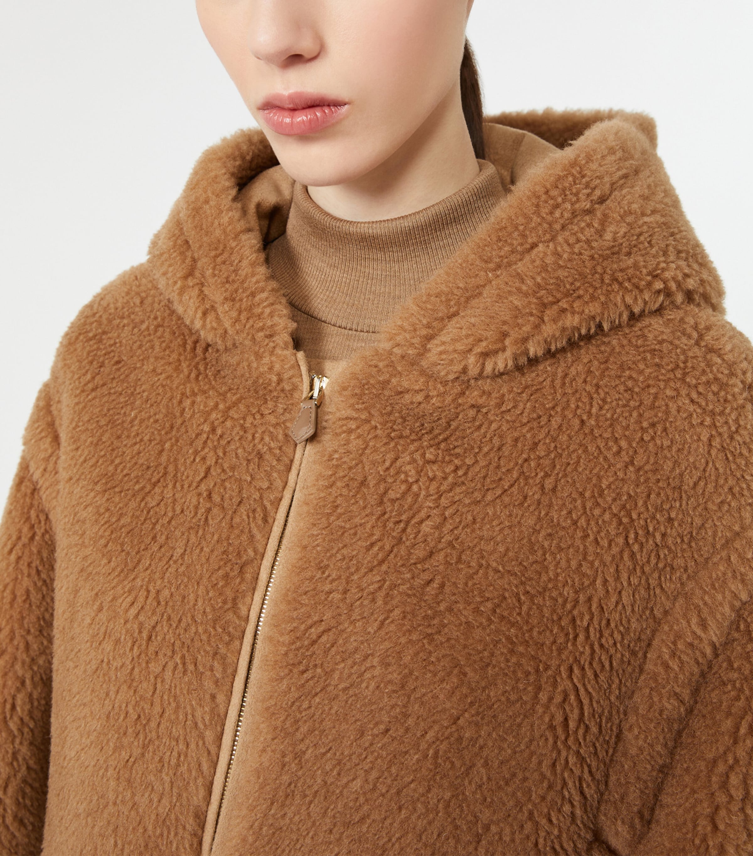 Max Mara Womens Camel-Silk Hooded Coat Camel Image 5