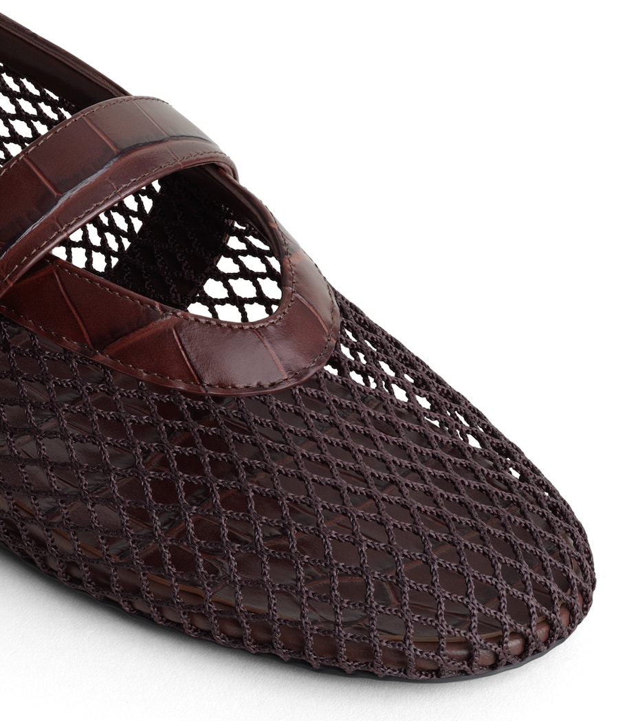 Alaïa Croc-Embossed Leather Mesh Ballet Flats Dark Brown Image 4