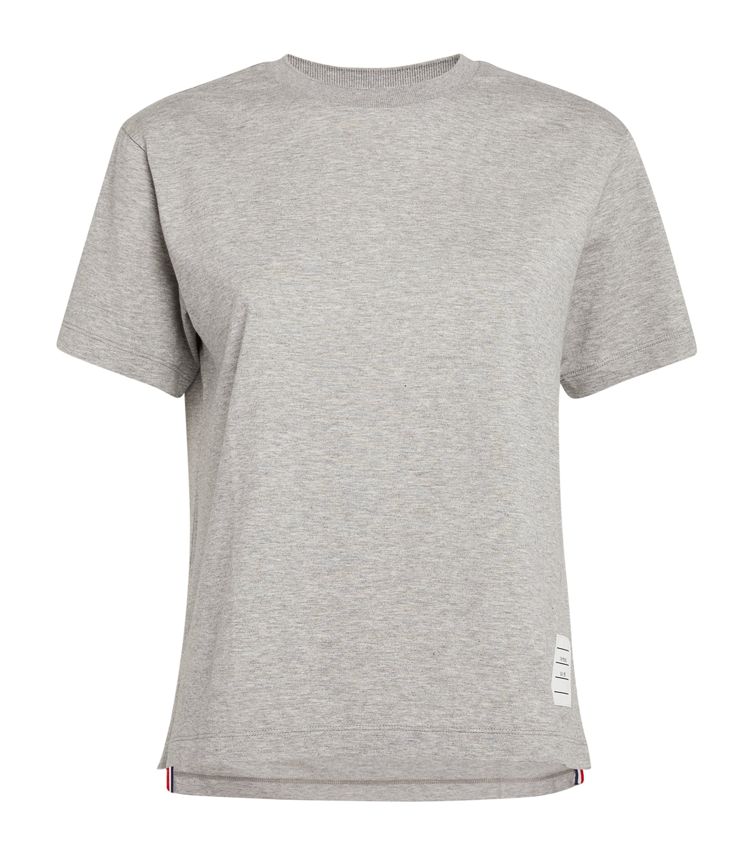 Thom Browne Light Grey Classic Cotton Pique Relaxed Fit Center Back Stripe Short Sleeve Tee In Grey