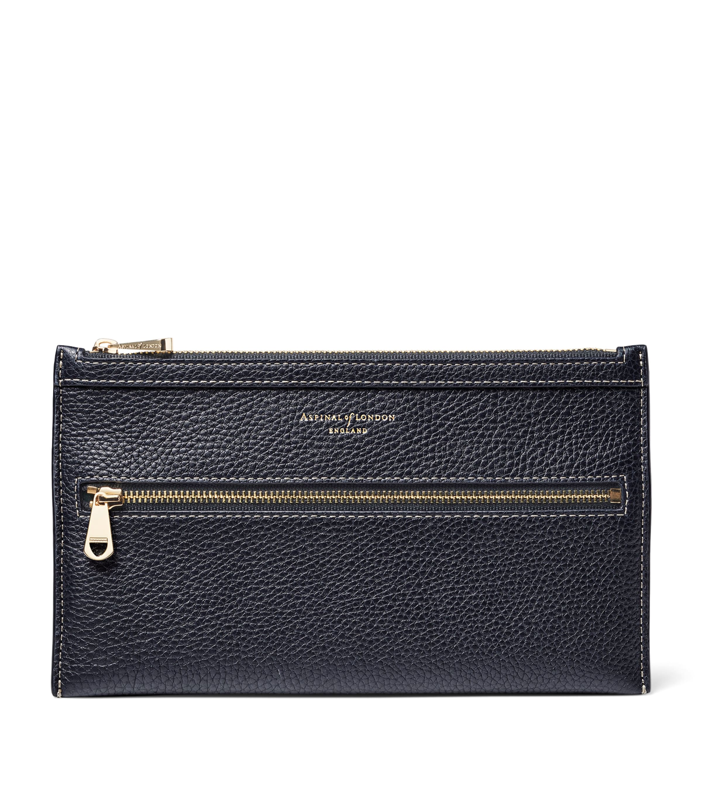 Aspinal Of London Grained Leather Hudson Travel Pouch Navy Image 1