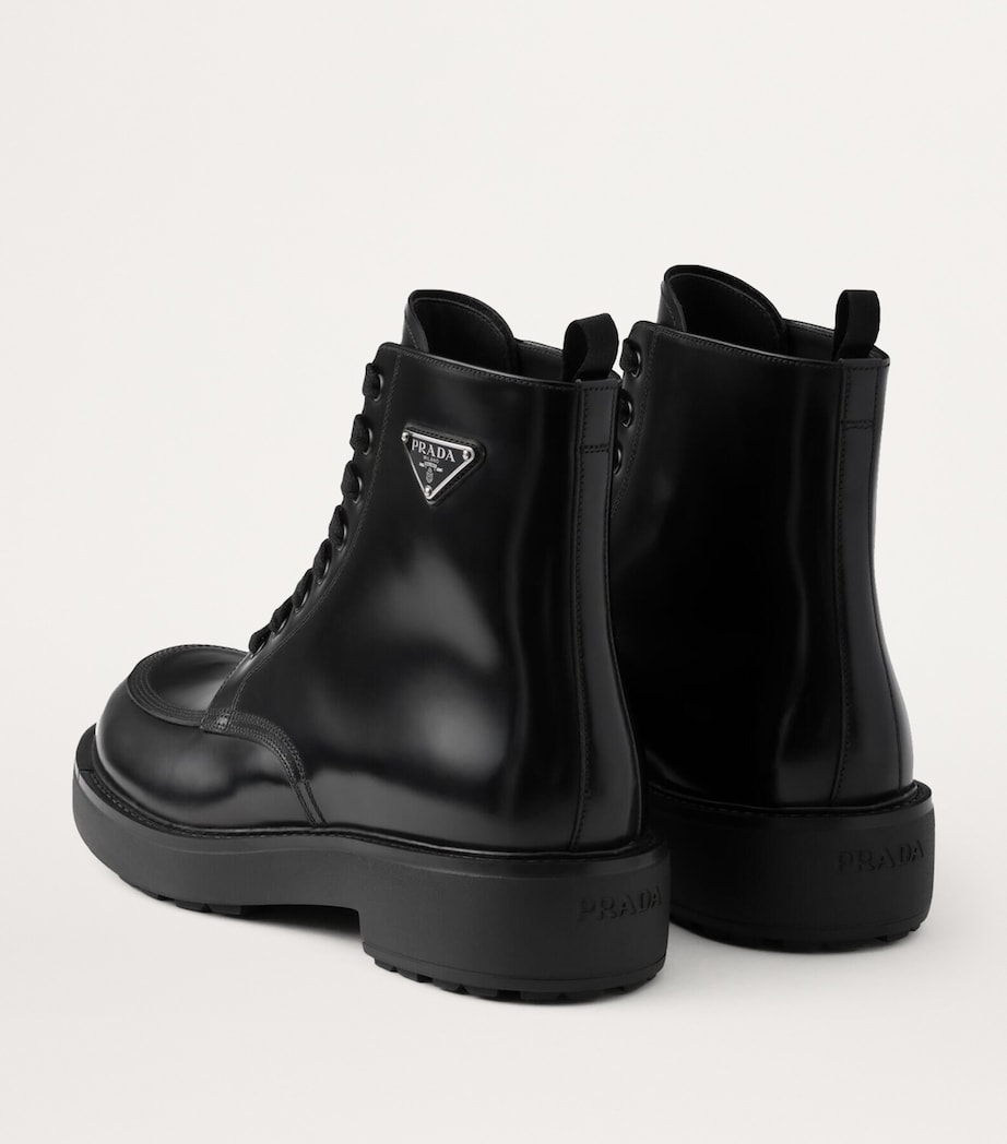 Leather Logo-Plate Lace-Up Boots F0002 Image 3