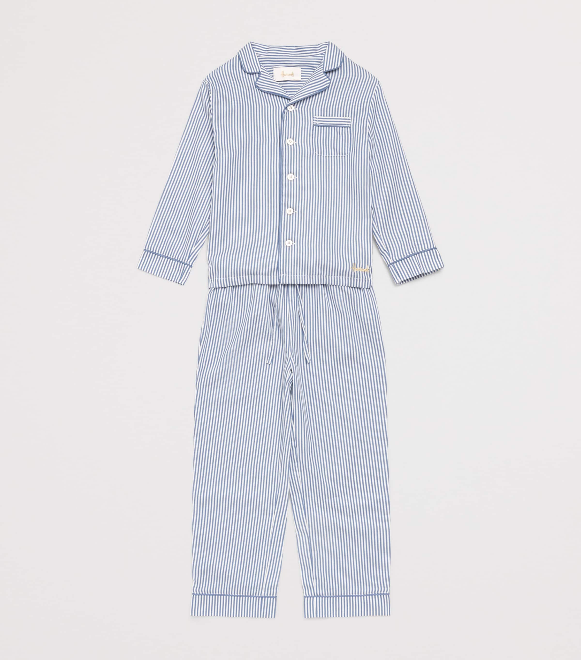 Harrods Cotton Stripe Pyjamas (2-8 Years) Blue Image 3
