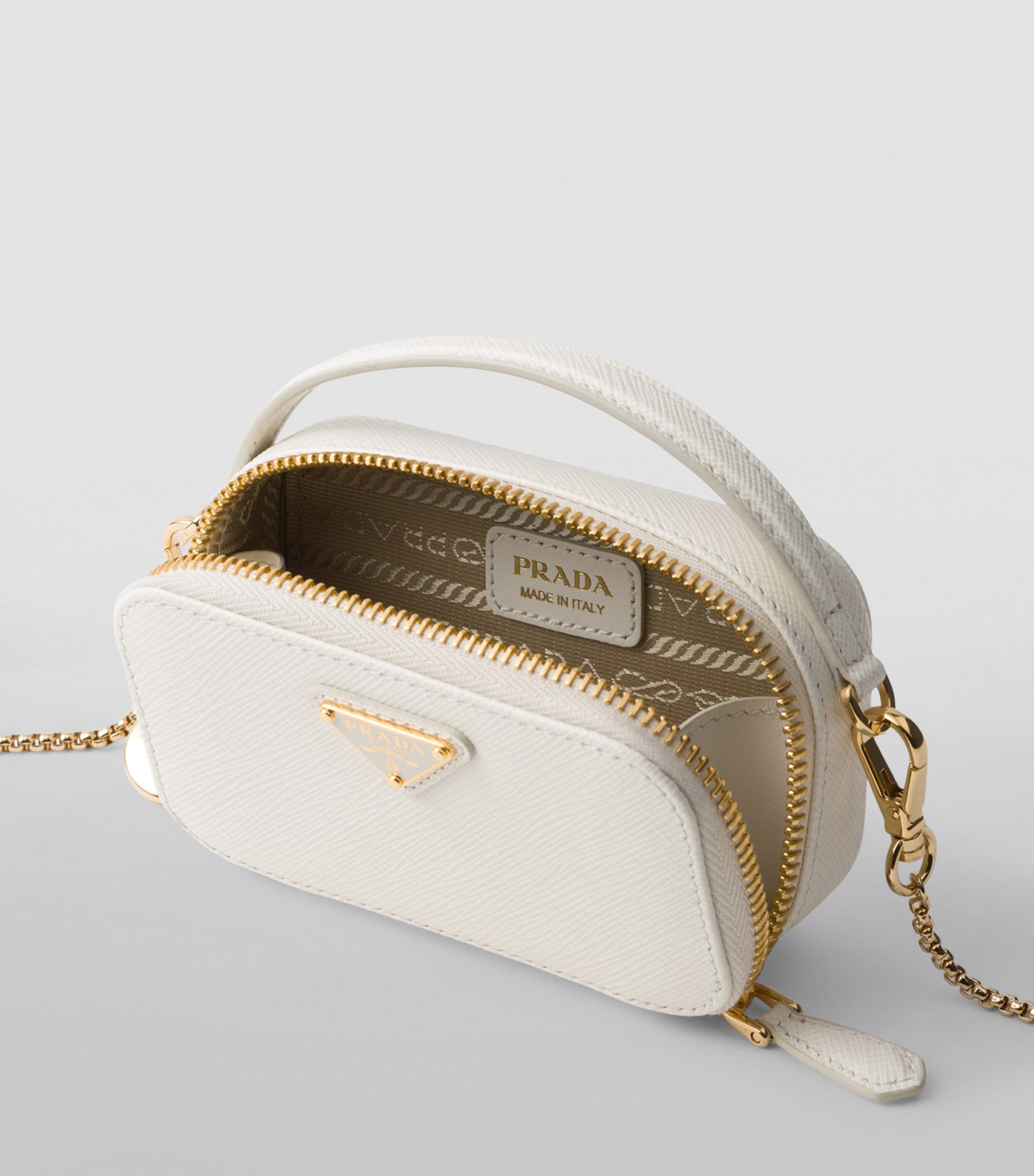 Prada White Saffiano Leather Mini Pouch | Harrods UK