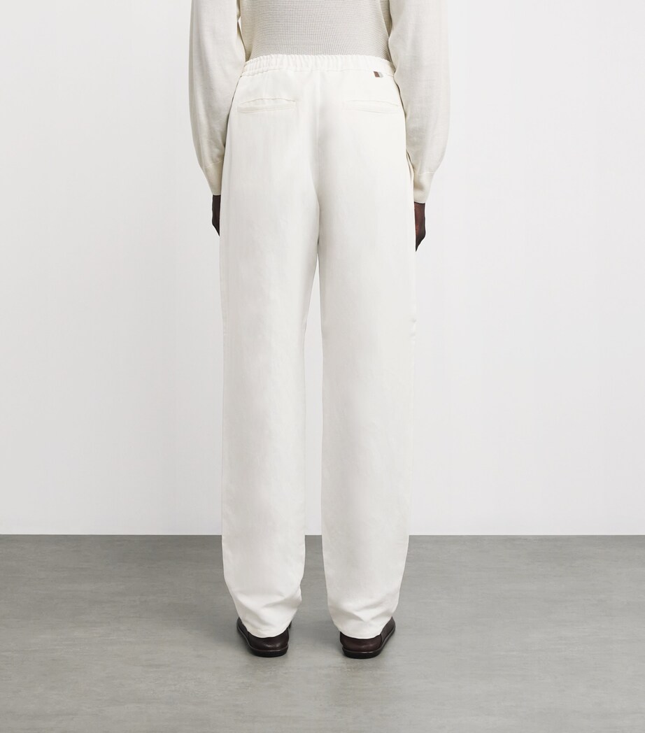 Linen-Silk Drawstring Trousers 1-WHITE Image 4