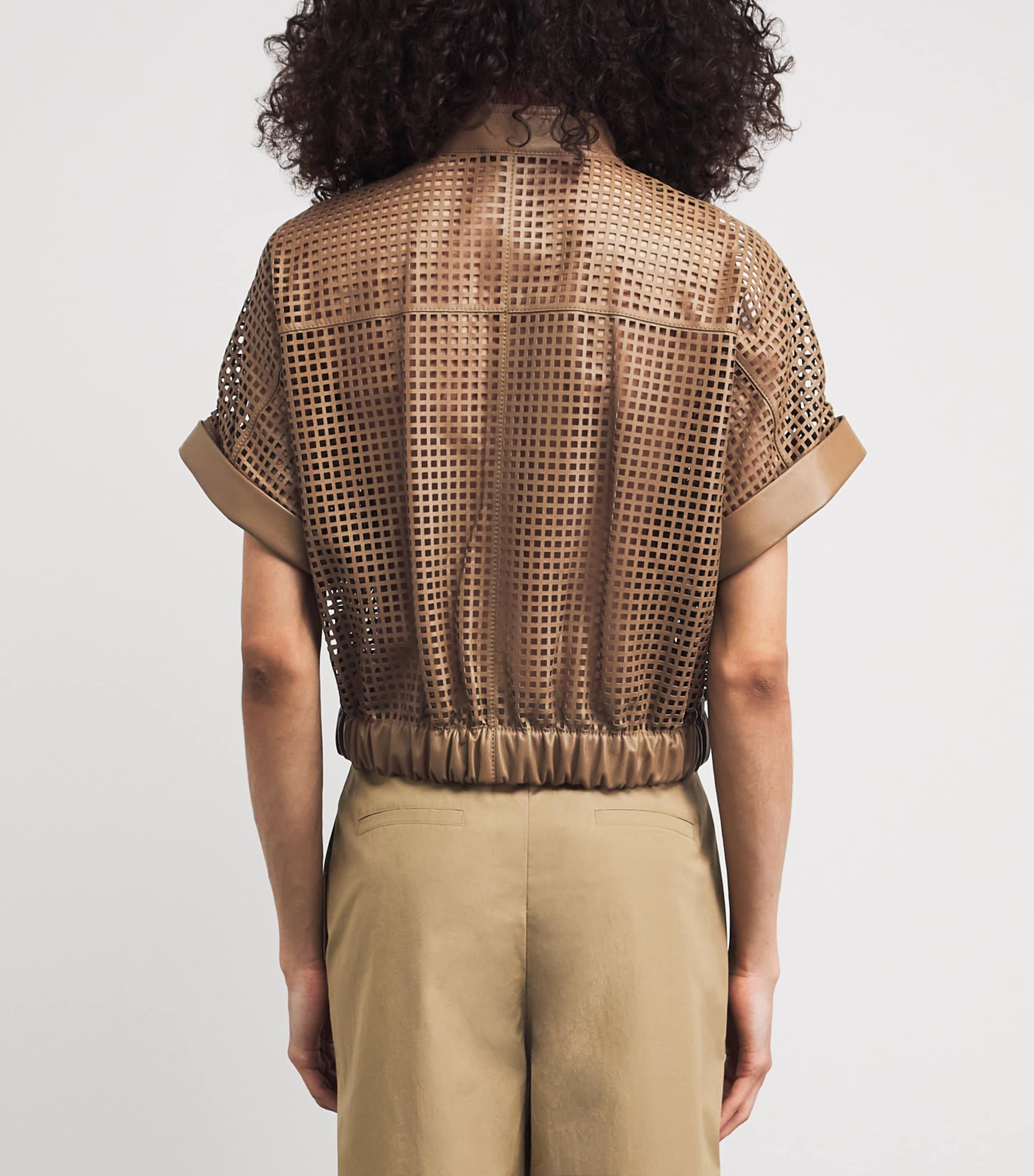 Lafayette 148 Womens Laser-Cut Leather Jacket Gncly Green Clay Image 5