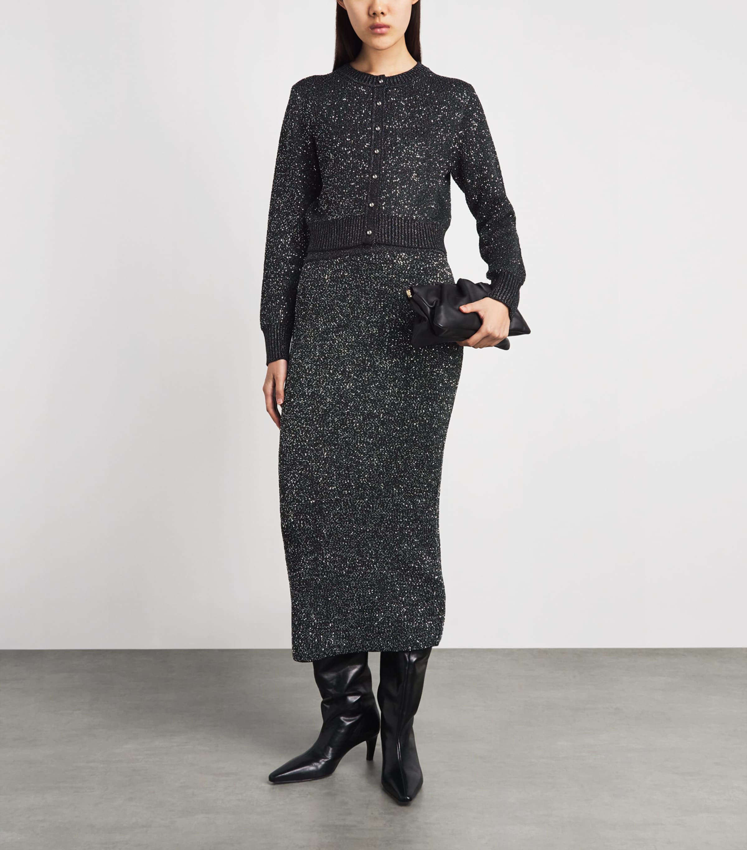 Toccin Womens Knitted Sequin Mollie Cardigan Onyx Image 2