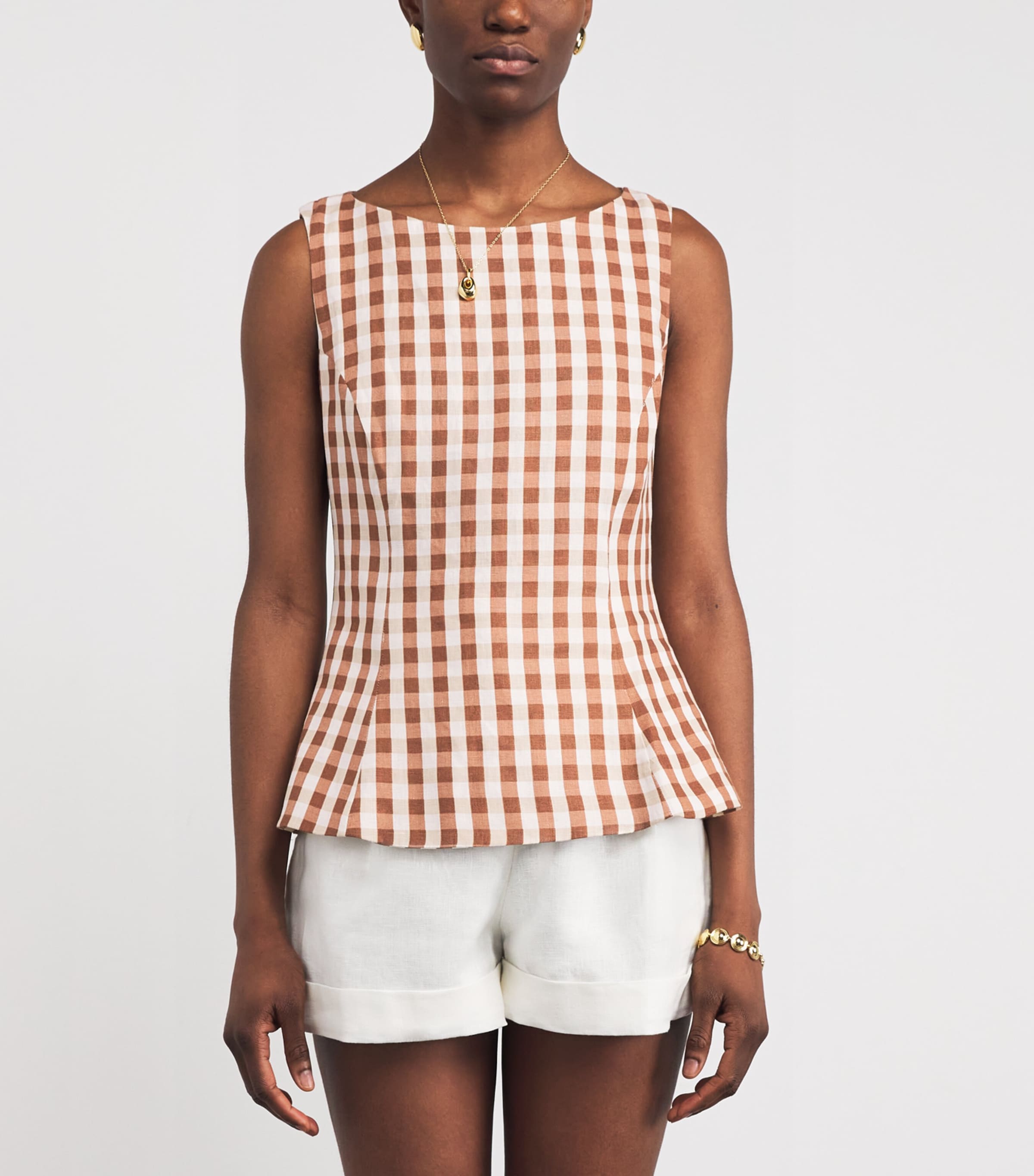 Faithfull the Brand Womens Linen Gingham Ana Top Gingham Cedar Image 3