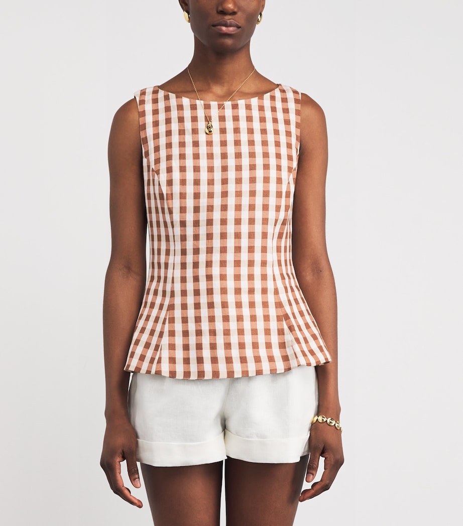 Faithfull the Brand Womens Linen Gingham Ana Top Gingham Cedar Image 3