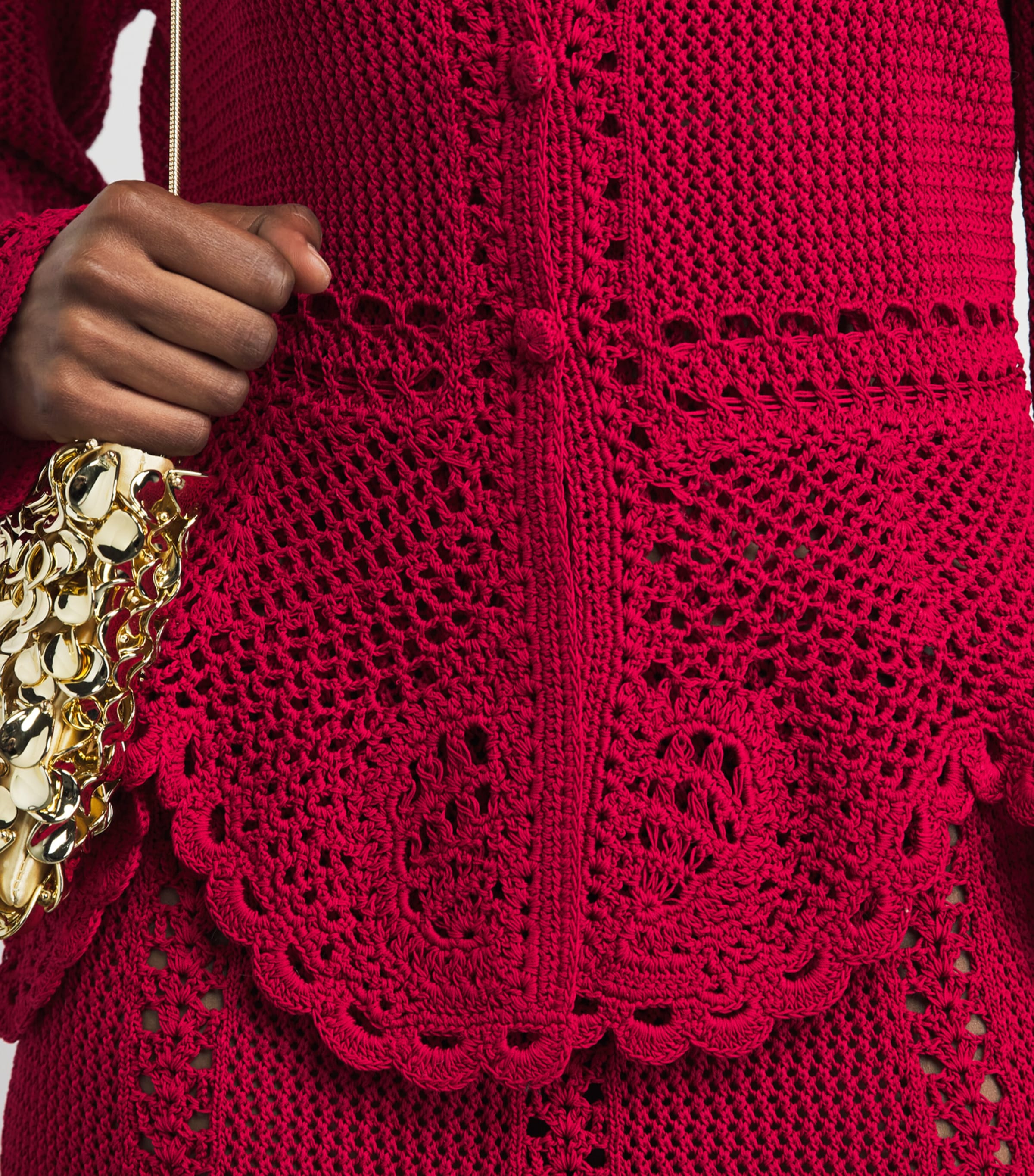 Erdem Womens Cotton Crochet Peplum Cardigan Ruby Red Image 3