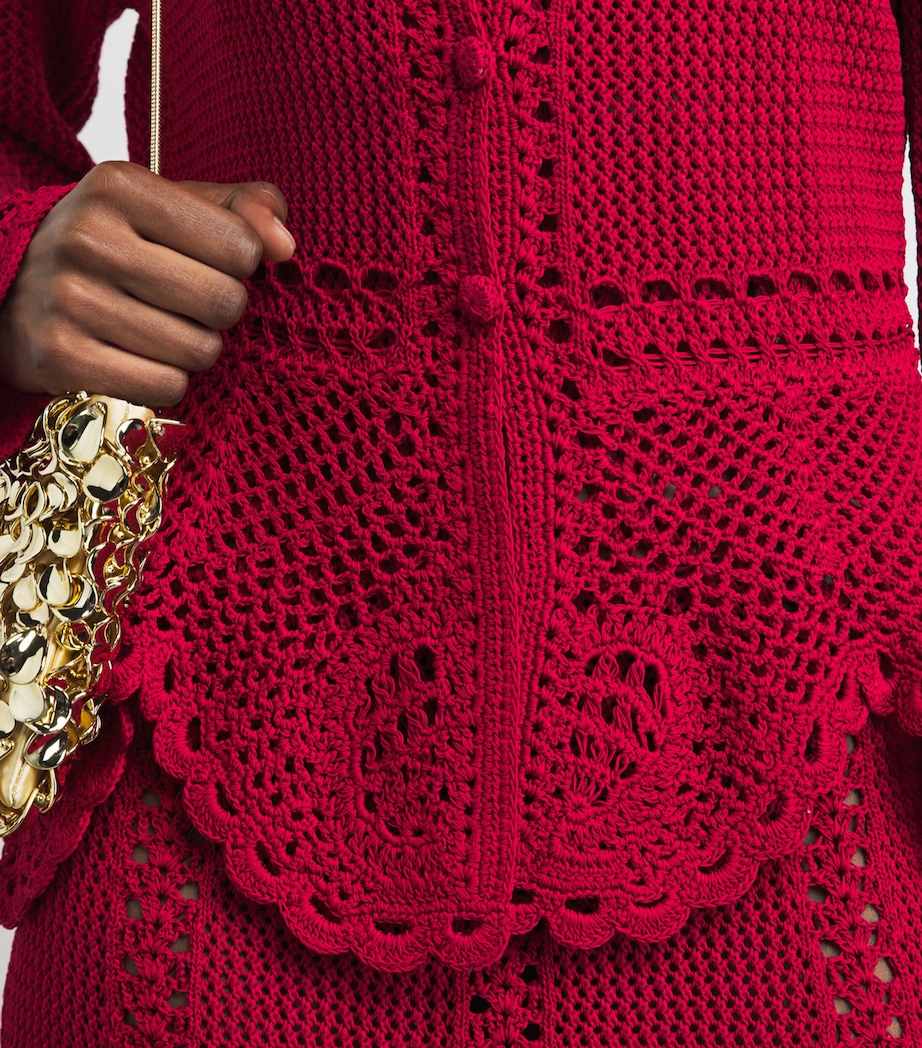 Erdem Womens Cotton Crochet Peplum Cardigan Ruby Red Image 3