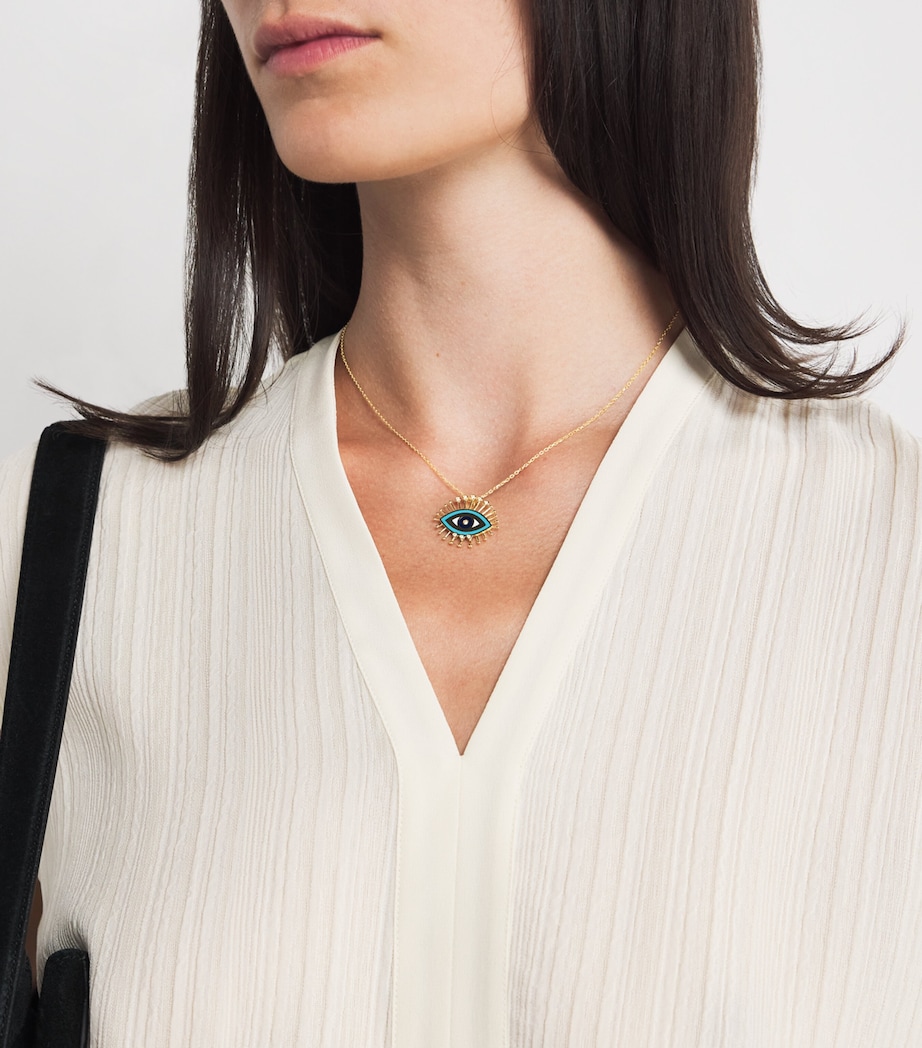 Yellow Gold, Diamond, Lapis and Turquoise Rebel Eye Rich Kitsch Necklace YELLOW GOLD Image 2