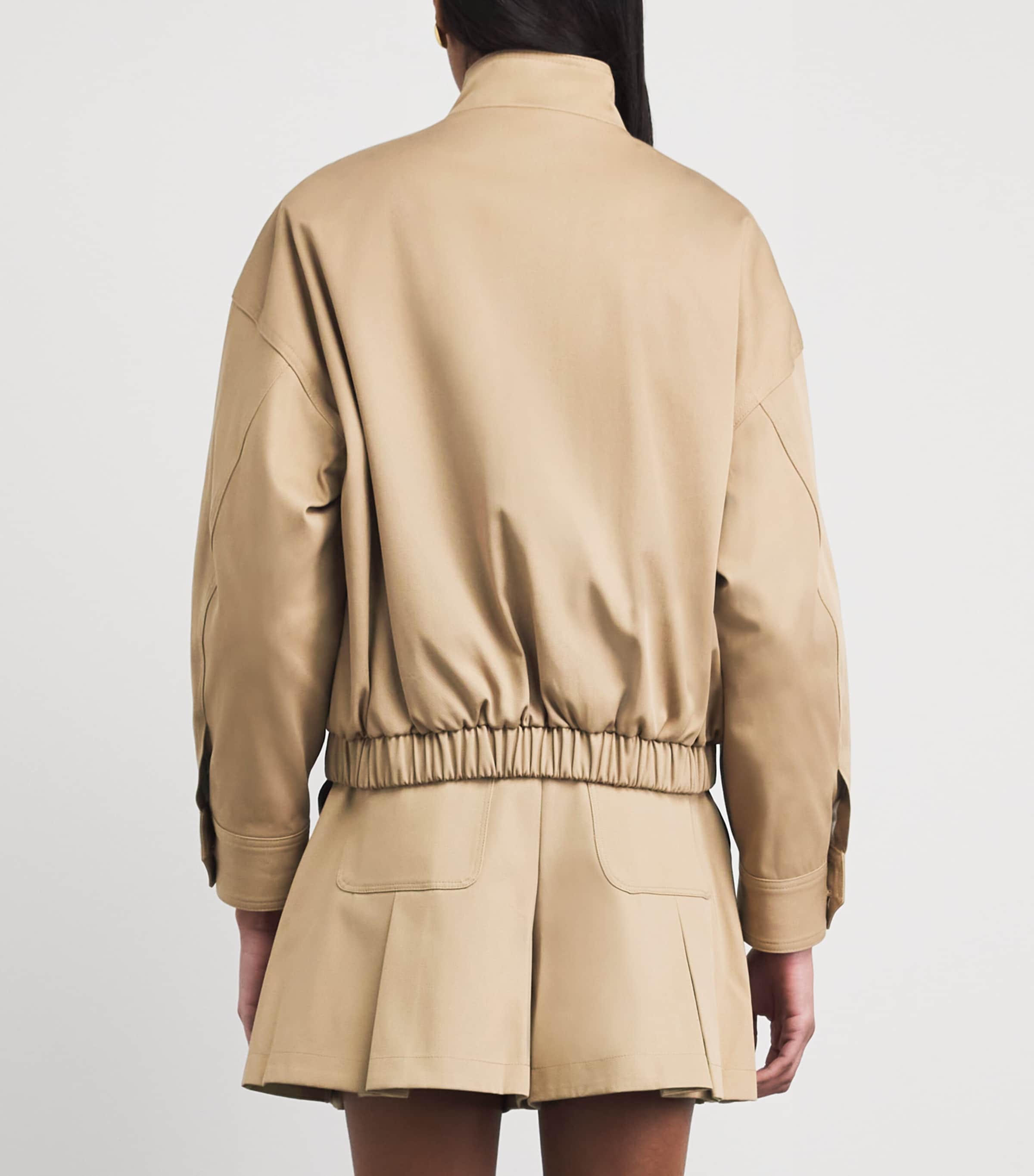 Maje Womens Cotton High-Neck Bomber Jacket Mastic Beige Image 5